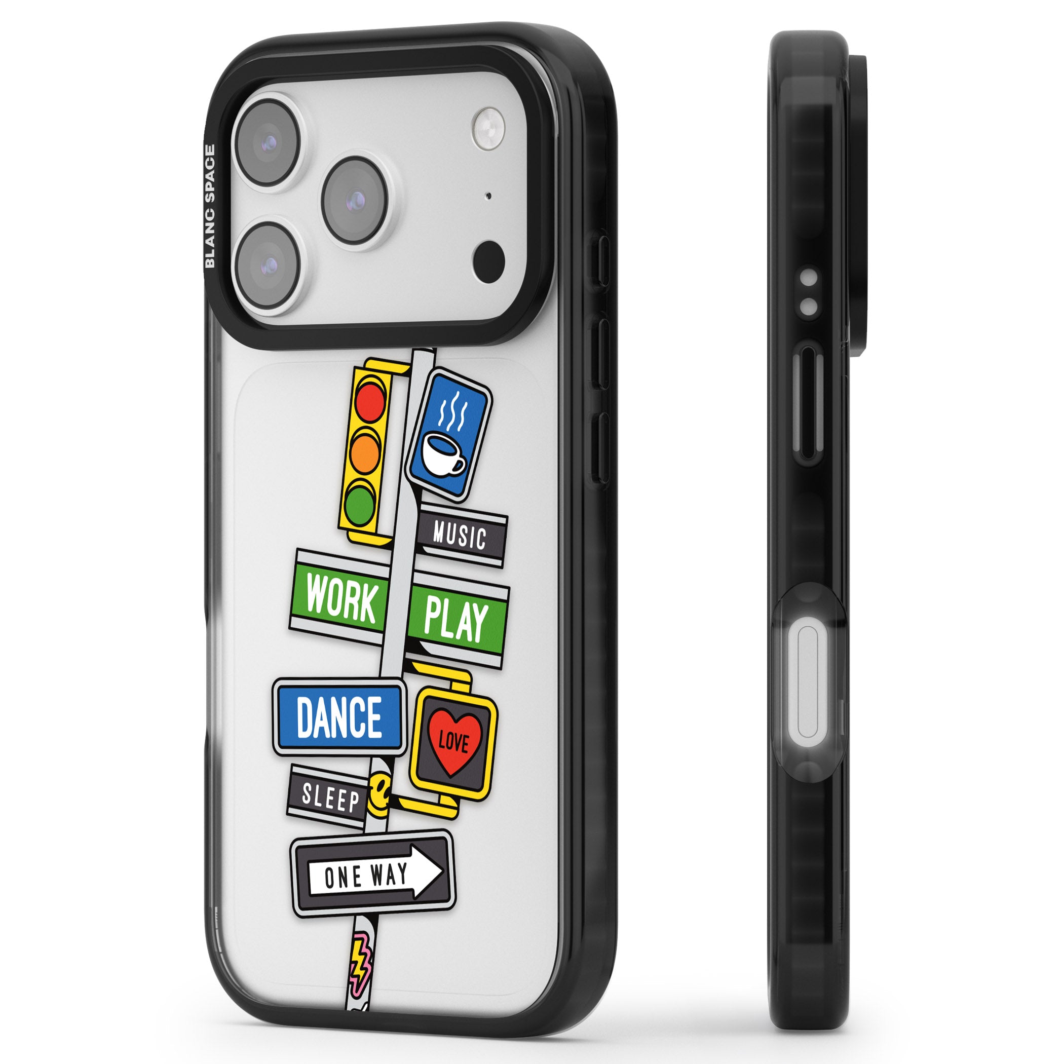 Mood Street Signs iPhone 17 Pro Impact Black Phone Case Side Profile