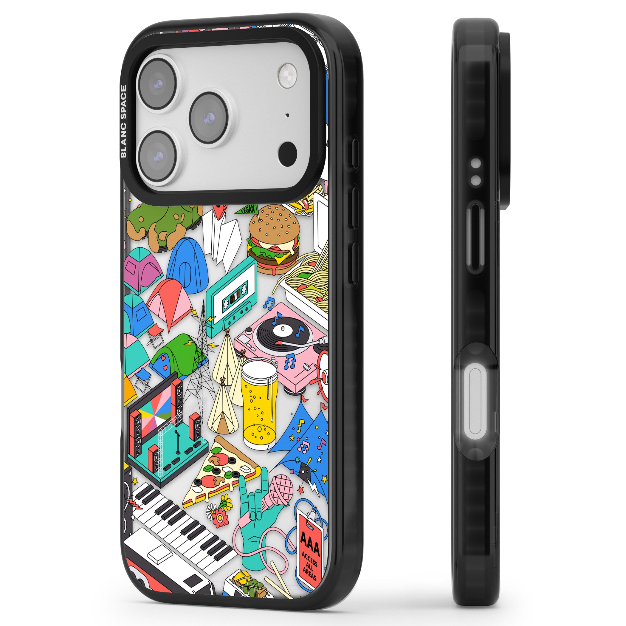 Festival Frenzy iPhone 17 Pro Impact Black Phone Case Side Profile