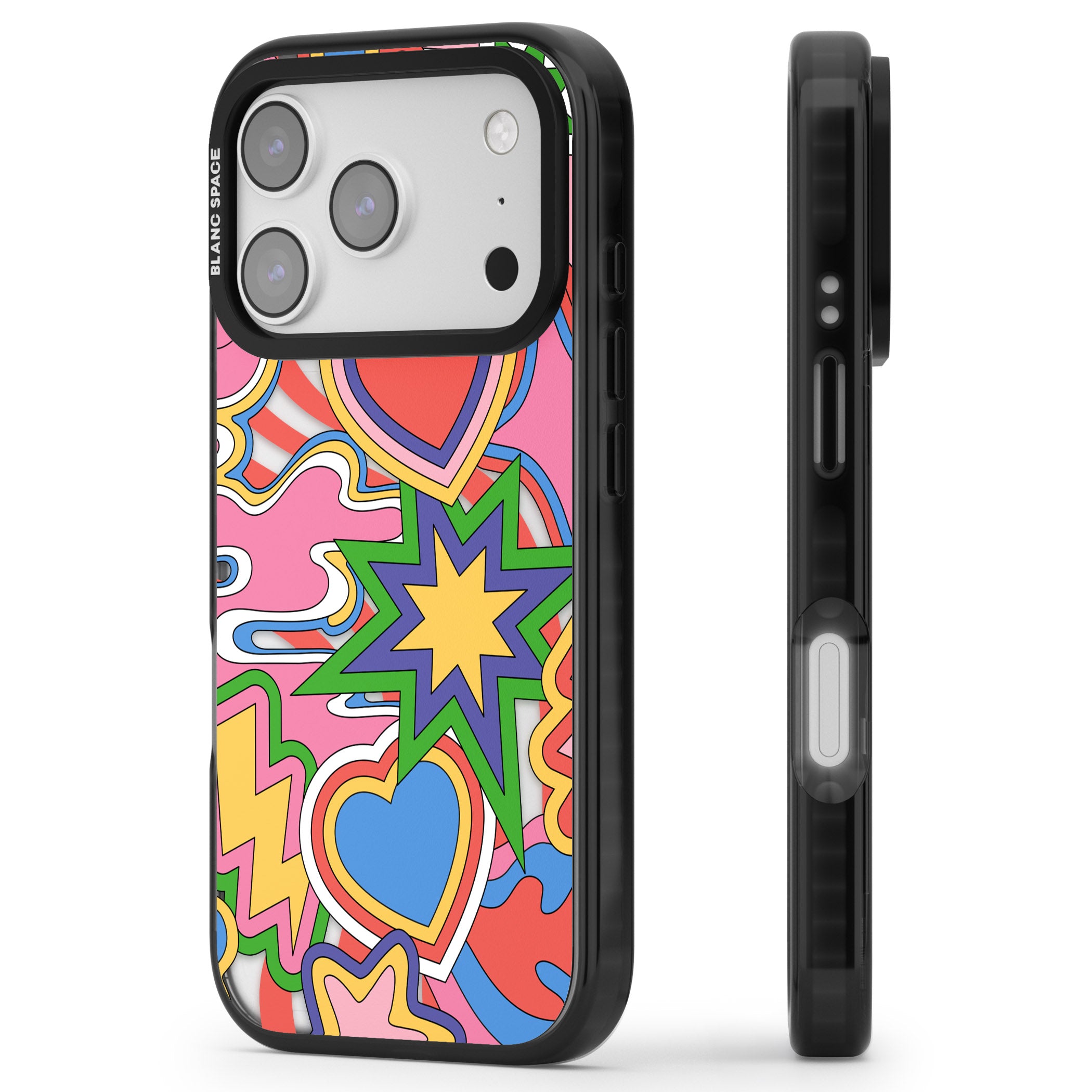 Psychedelic Pop Art Explosion iPhone 17 Pro Impact Black Phone Case Side Profile