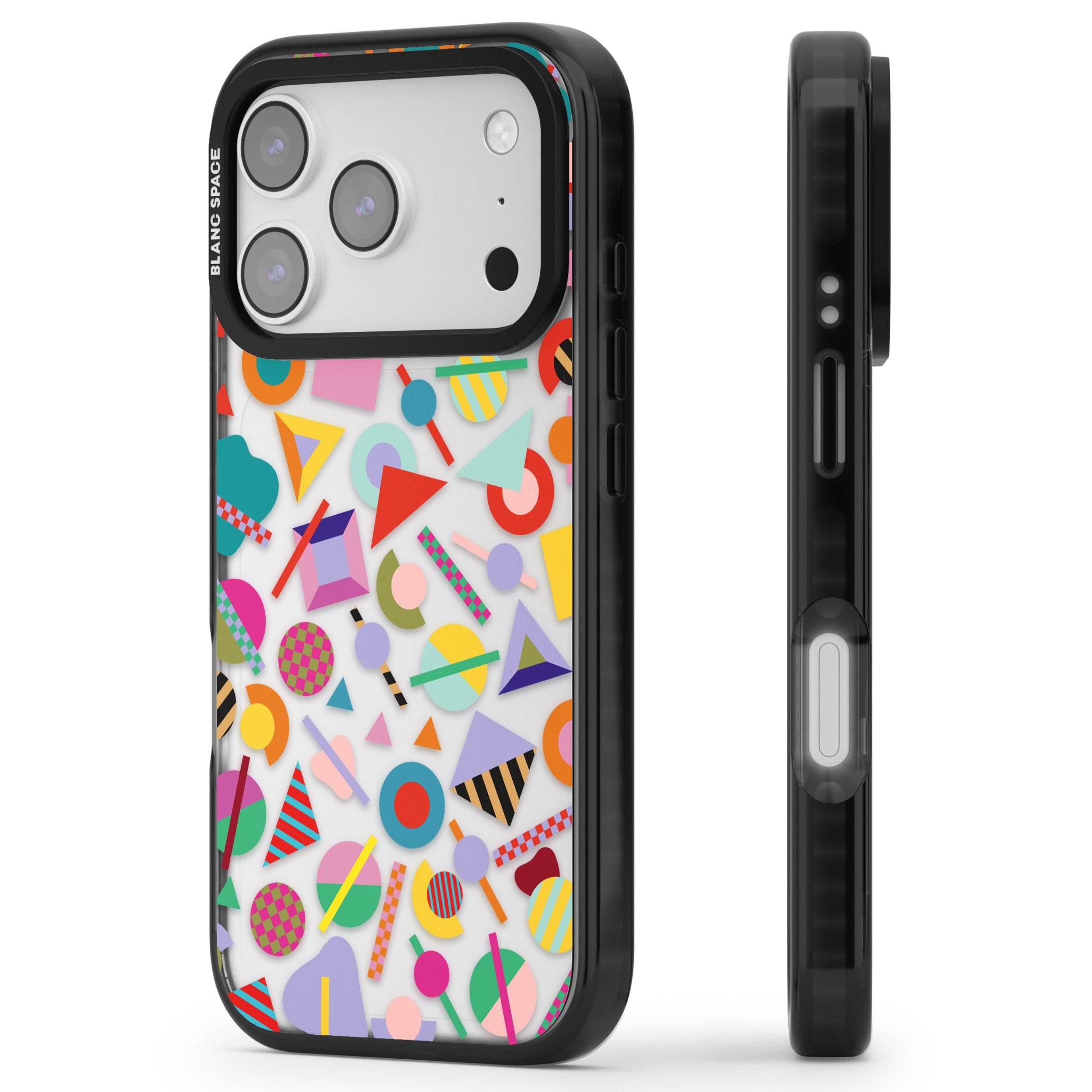 Retro Carnival Shapes iPhone 17 Pro Impact Black Phone Case Side Profile