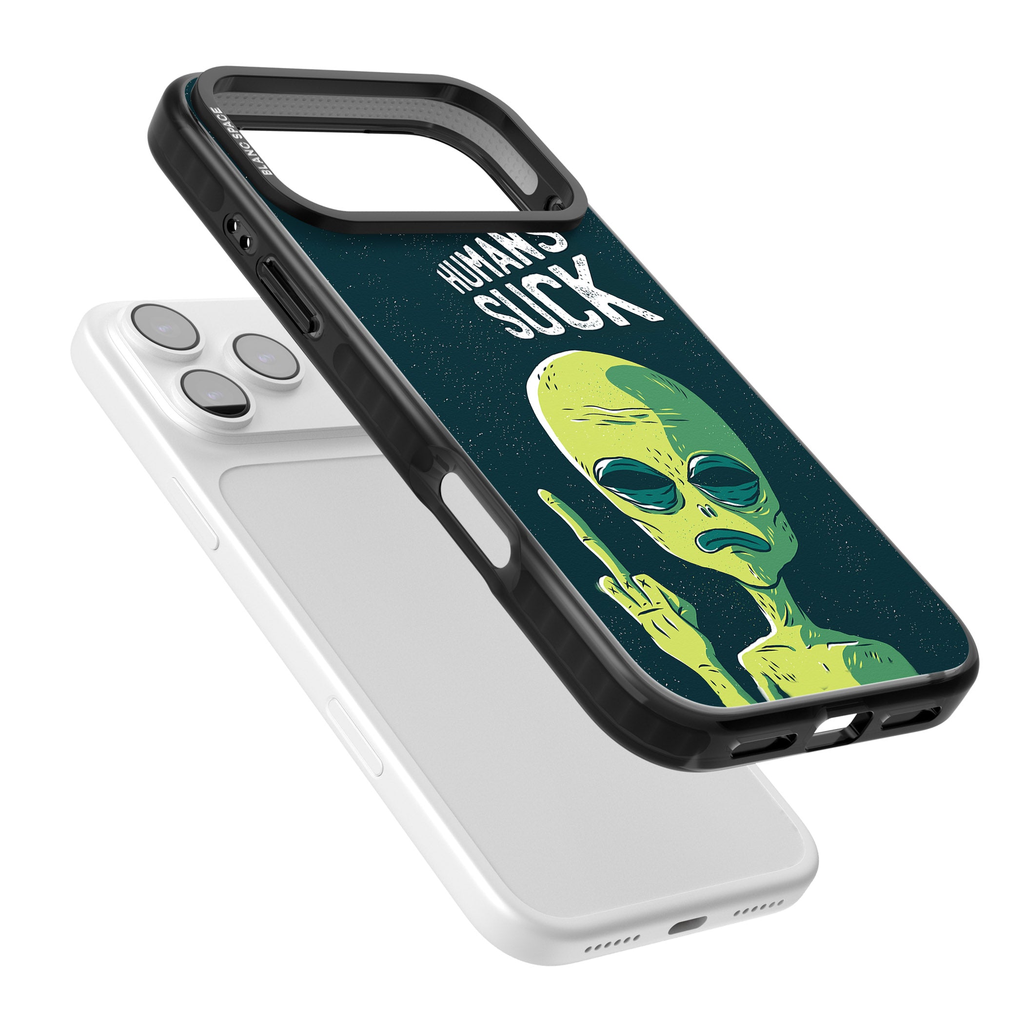 Humans Suck Alien iPhone 17 Pro Impact Black Phone Case Colours