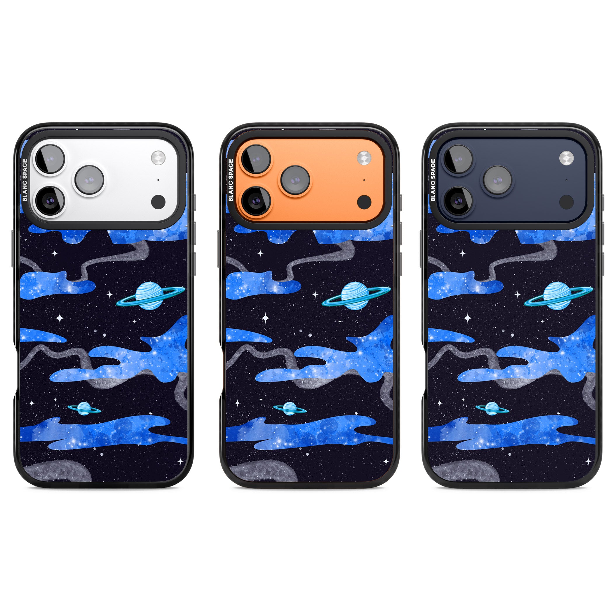 Blue Galaxy iPhone 17 Pro Impact Black Phone Case APT Impact Protection