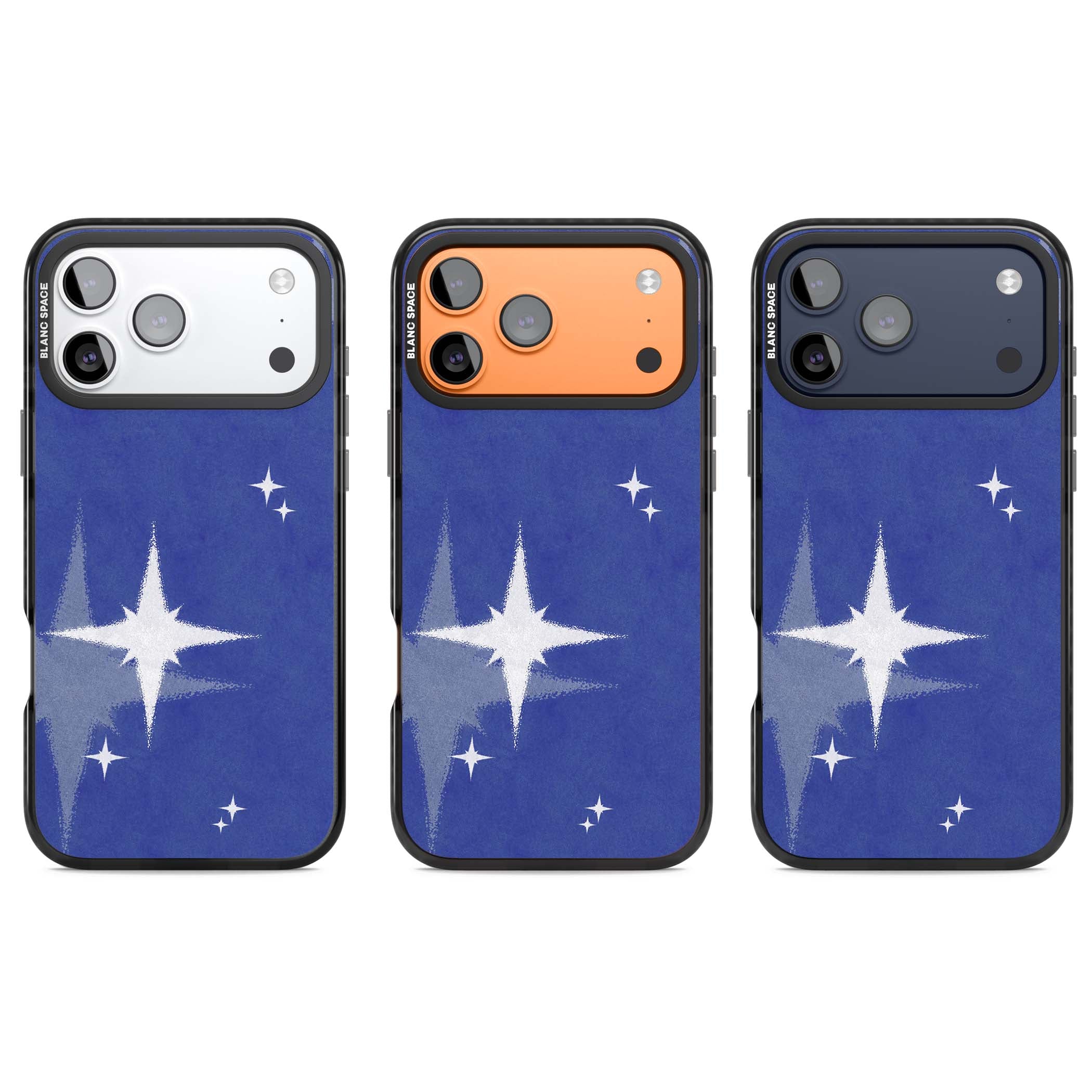 Blue Sparkle celestial iPhone case featuring sparkling silver stars on a deep blue painterly night sky | Clear Impact case for iPhone 17 Pro, iPhone 17 Pro Max