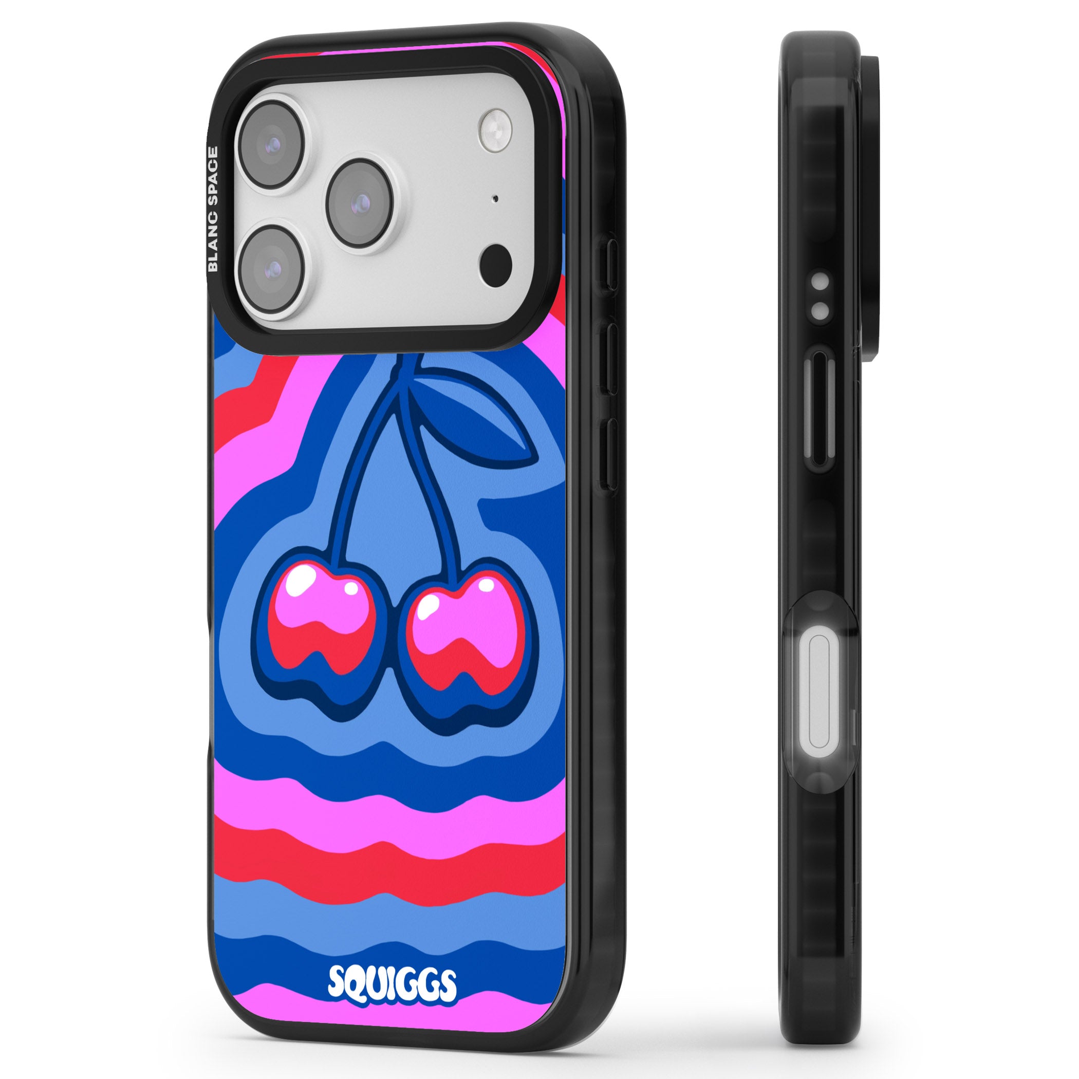Cherry Rainbow iPhone 17 Pro Impact Black Phone Case Side Profile