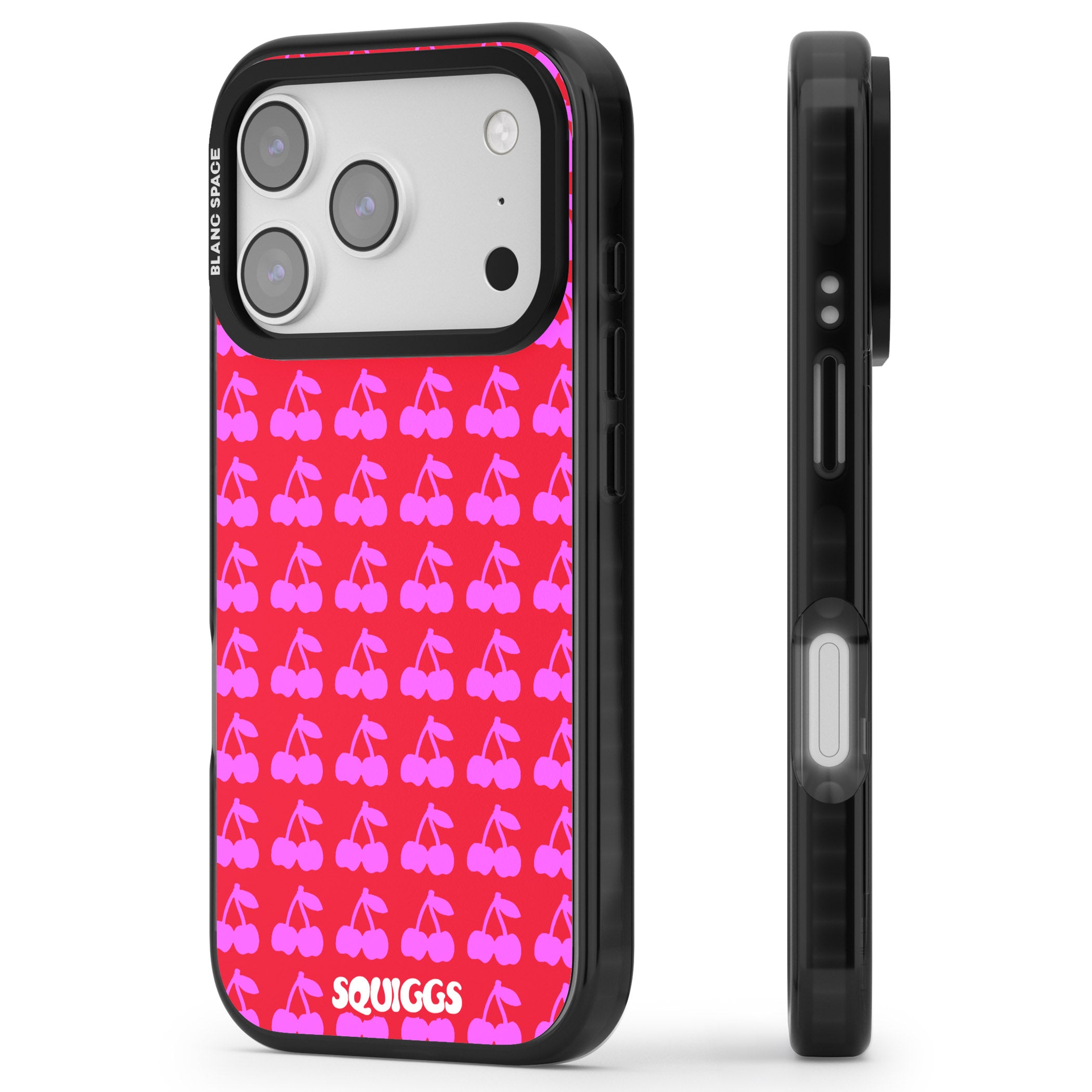 Red Cherries iPhone 17 Pro Impact Black Phone Case Side Profile