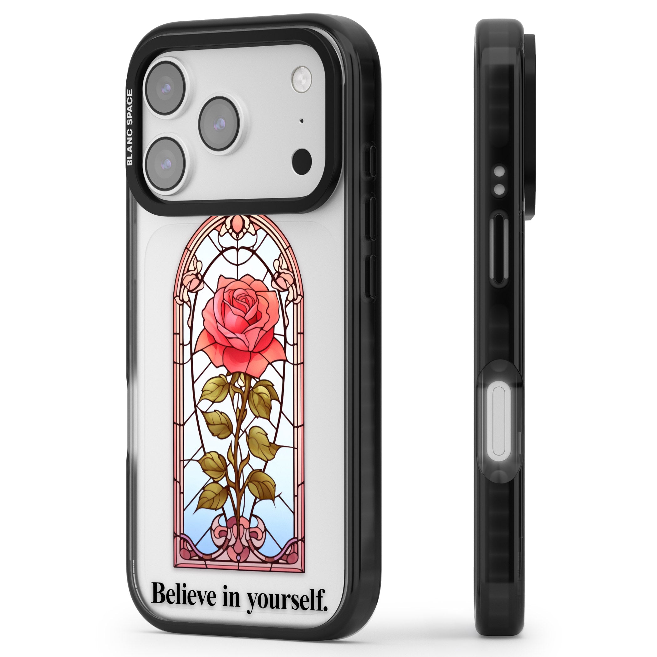 Believe In Yourself iPhone 17 Pro Impact Black Phone Case Side Profile
