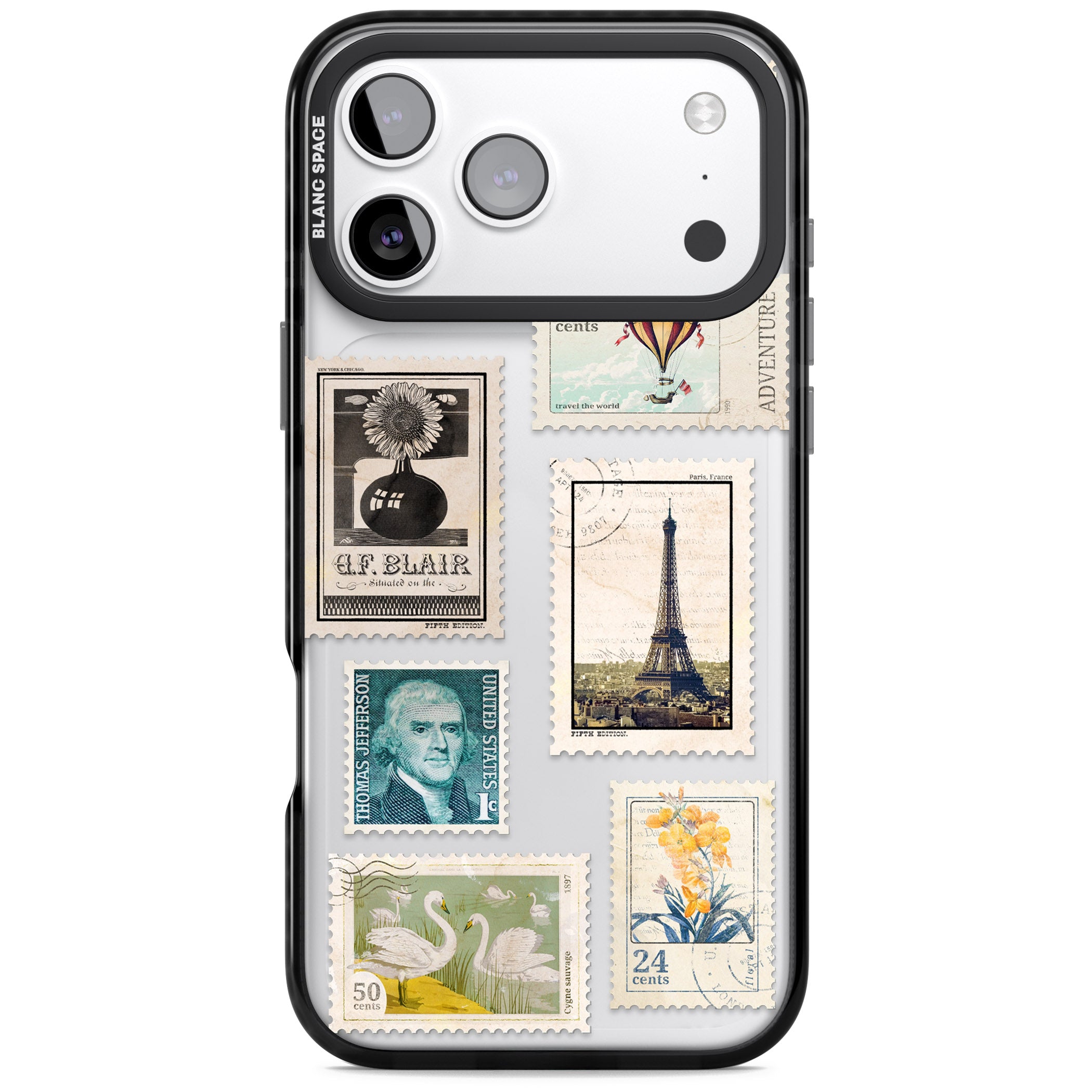 Vintage Stamps iPhone 17 Pro Max Impact Black Phone Case