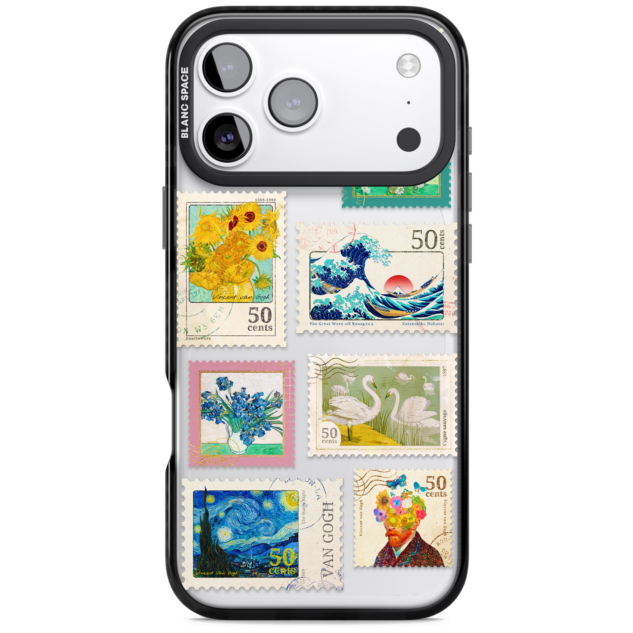Vintage Art Stamps iPhone 17 Pro Impact Black Phone Case