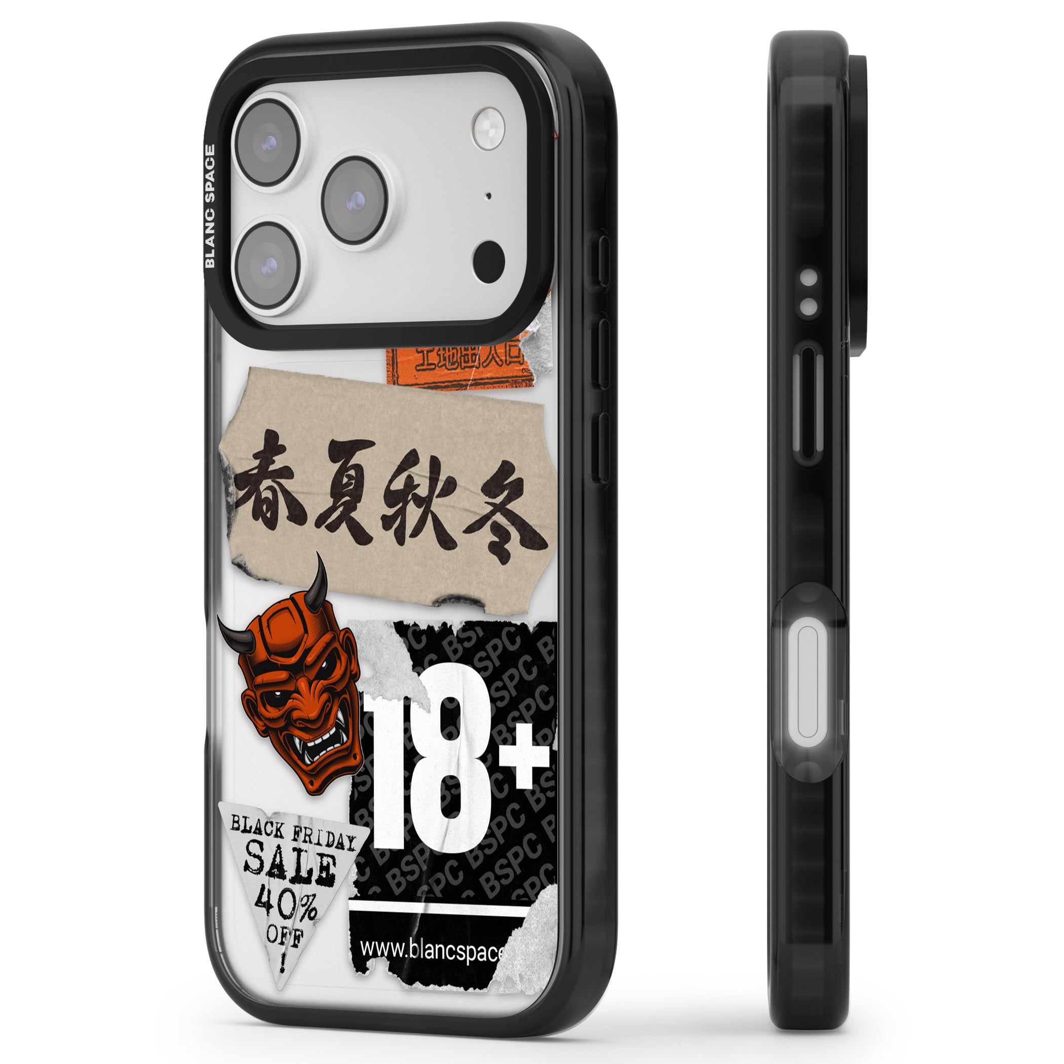 Asian Sticker Mix iPhone 17 Pro Impact Black Phone Case Side Profile