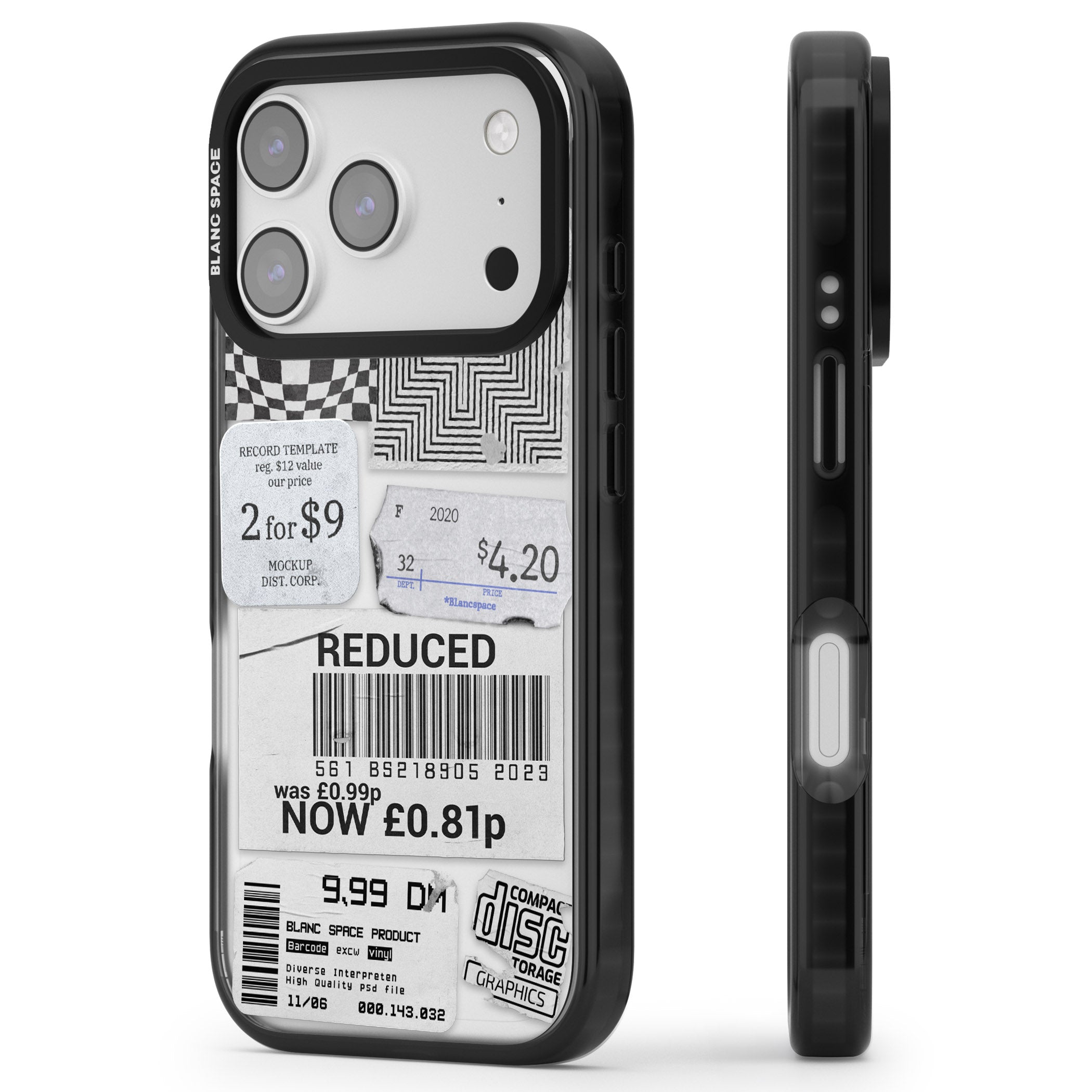 White Sticker Mix iPhone 17 Pro Impact Black Phone Case Side Profile