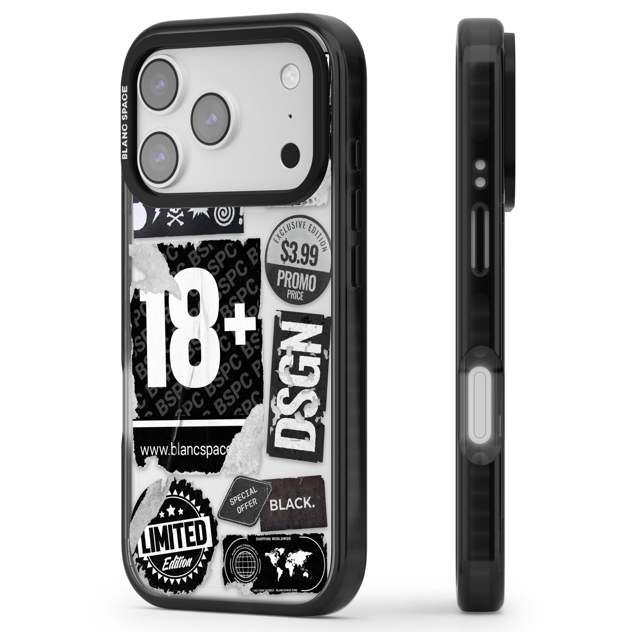 Black Sticker Mix iPhone 17 Pro Impact Black Phone Case Side Profile
