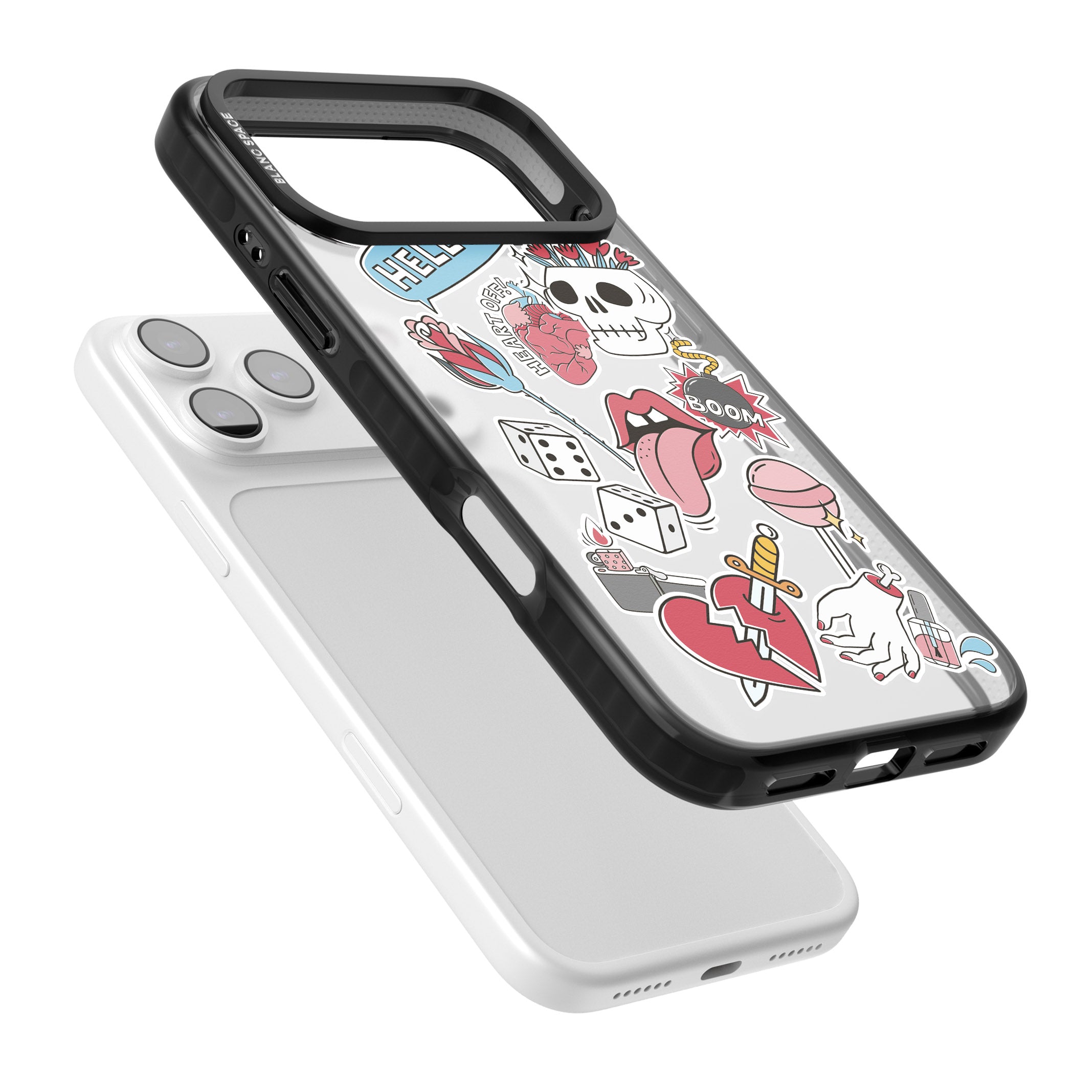 Skull & Flowers Stickers iPhone 17 Pro Impact Black Phone Case Colours