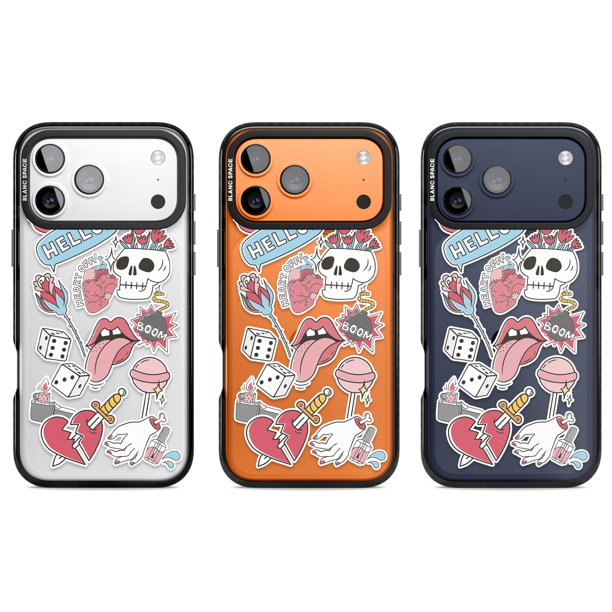 Skull & Flowers Stickers iPhone 17 Pro Impact Black Phone Case APT Impact Protection