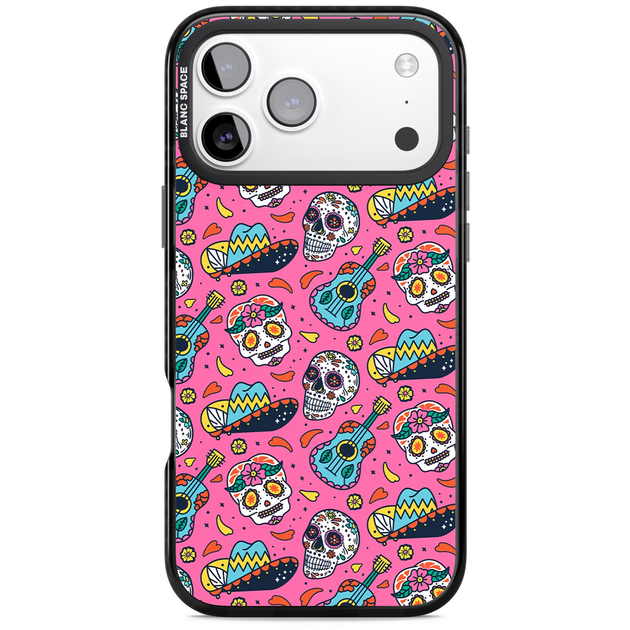 Pink Day Of The Dead Pattern iPhone 17 Pro Impact Black Phone Case