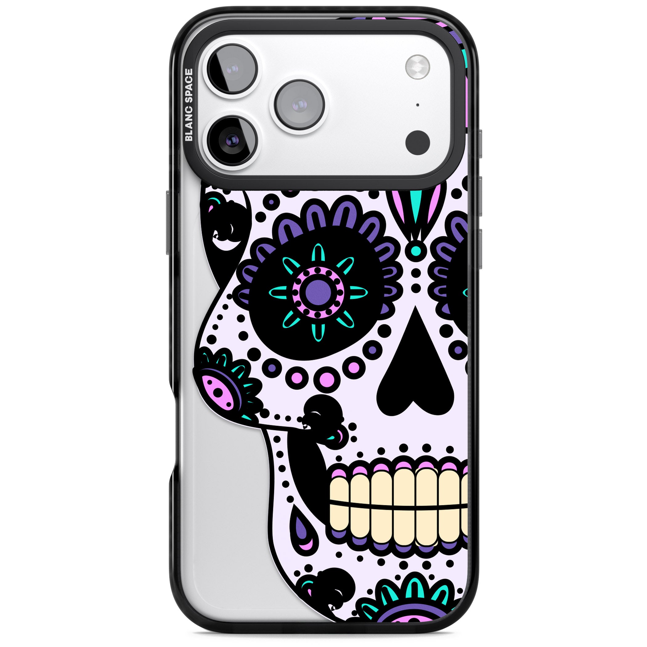 Violet Sugar Skull iPhone 17 Pro Impact Black Phone Case