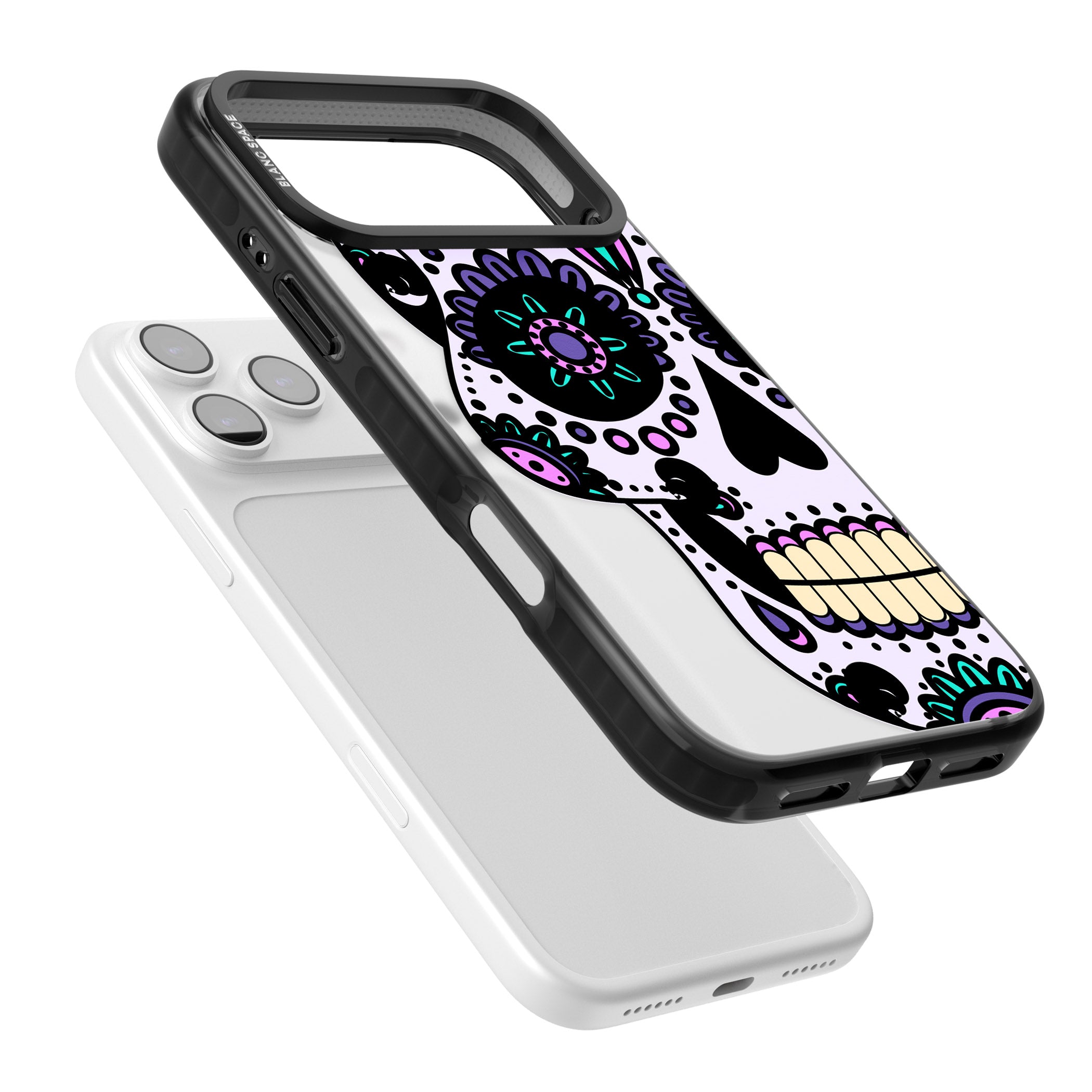 Violet Sugar Skull iPhone 17 Pro Impact Black Phone Case Colours