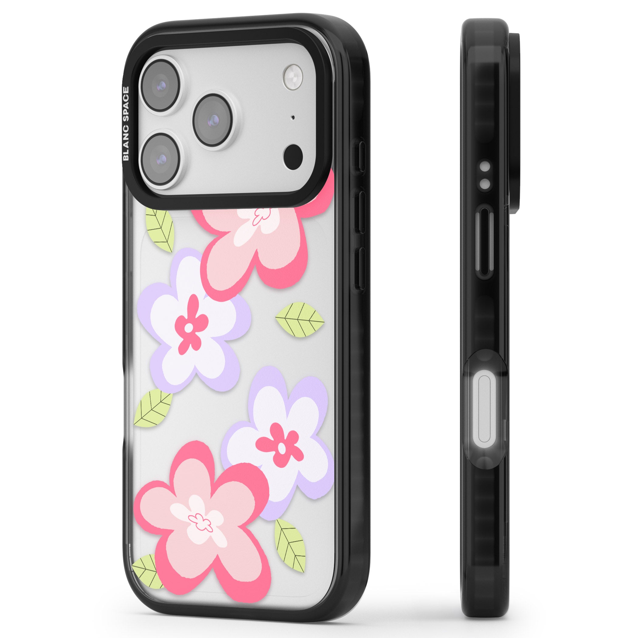 Funky Flowers iPhone 17 Pro Impact Black Phone Case Side Profile