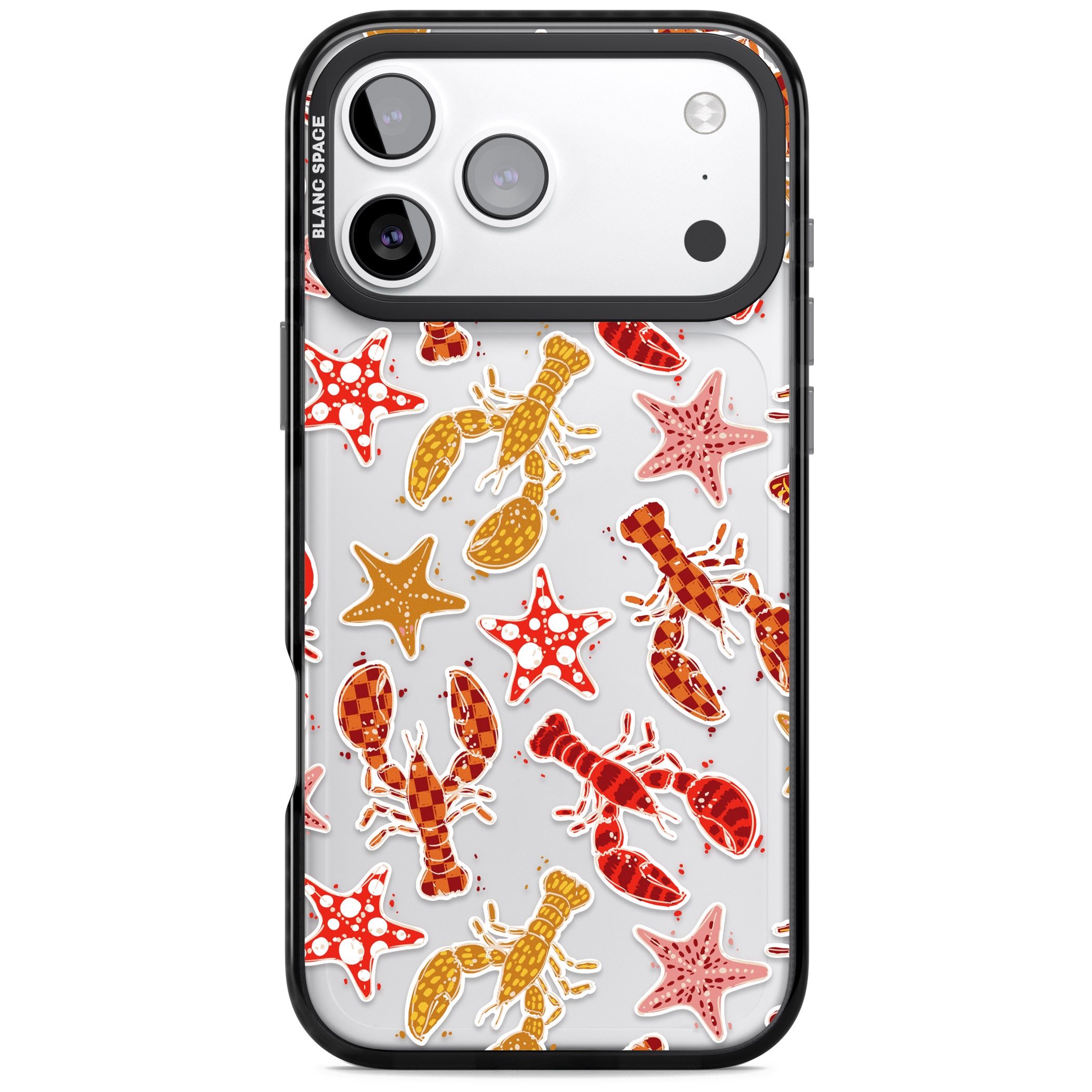 Lobster & Starfish Coastal Pattern iPhone 17 Pro Impact Black Phone Case