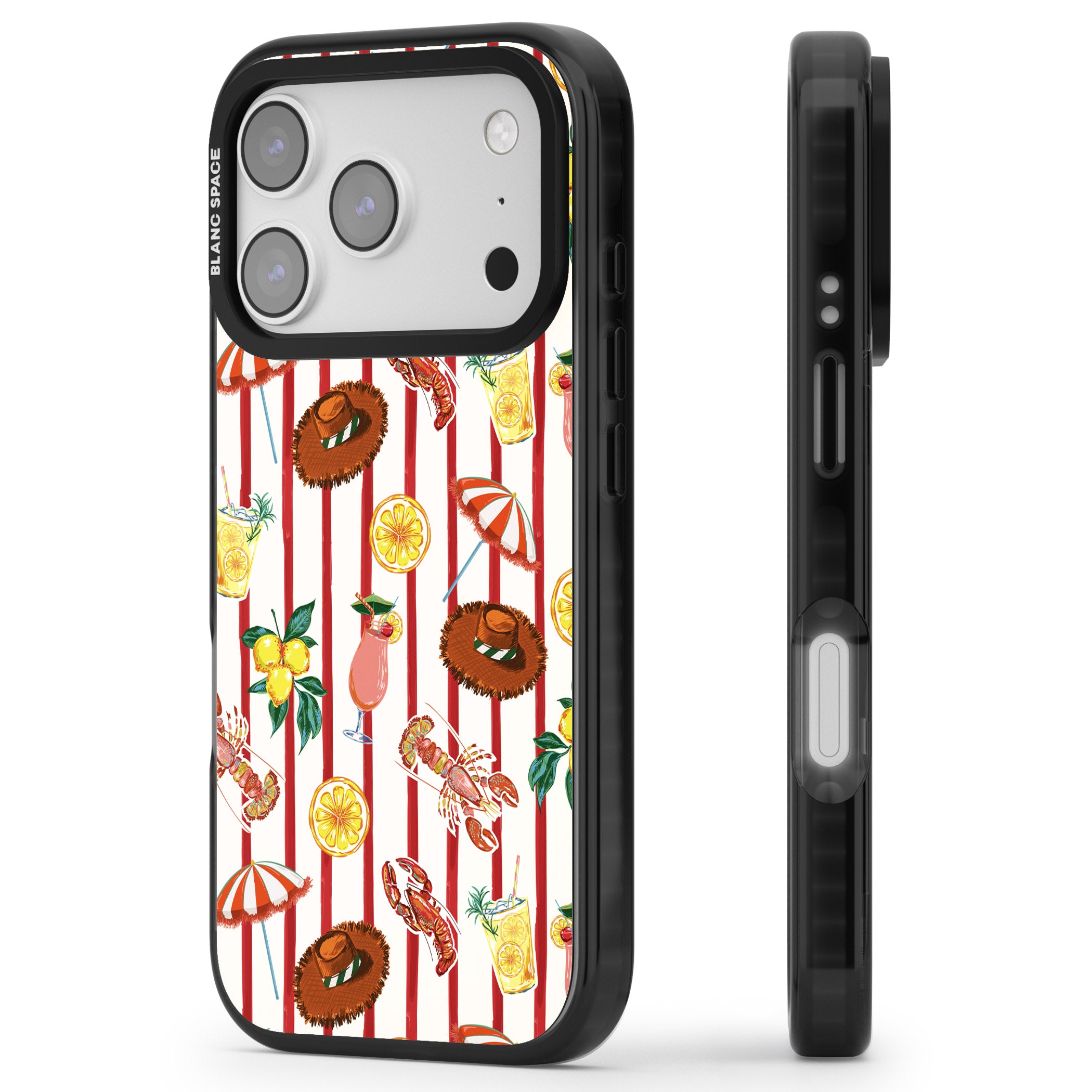 Italian Beach Pattern iPhone 17 Pro Impact Black Phone Case Side Profile