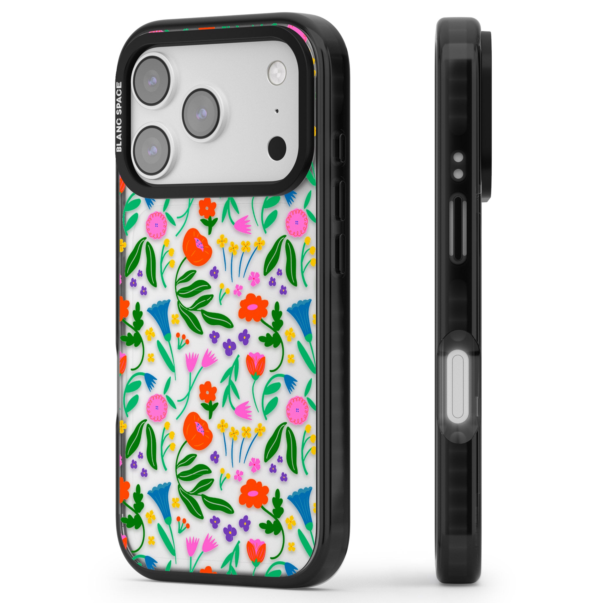 Summer Floral Fiesta iPhone 17 Pro Max Impact Black Phone Case Side Profile