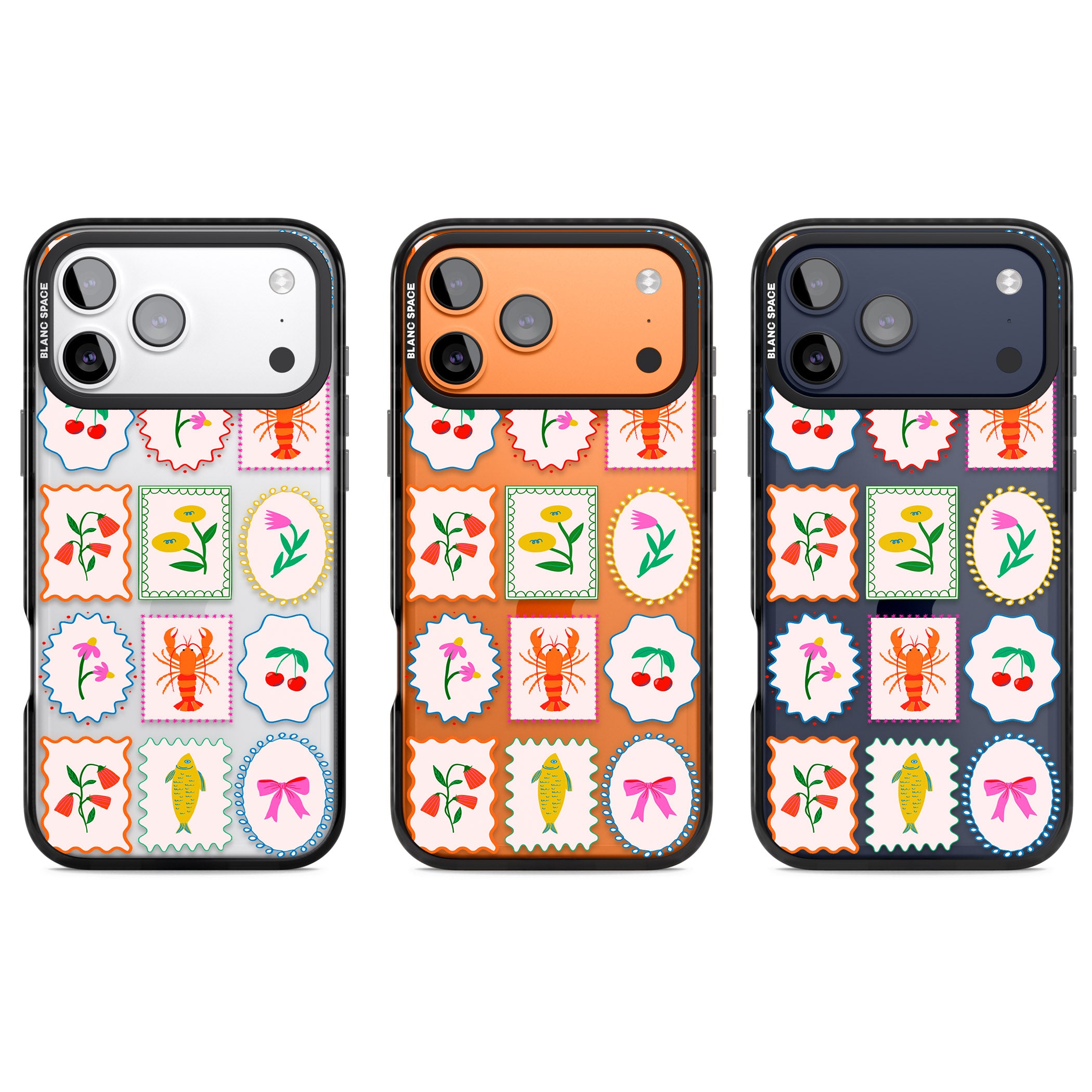 Floral Seafood Stamps iPhone 17 Pro Impact Black Phone Case APT Impact Protection