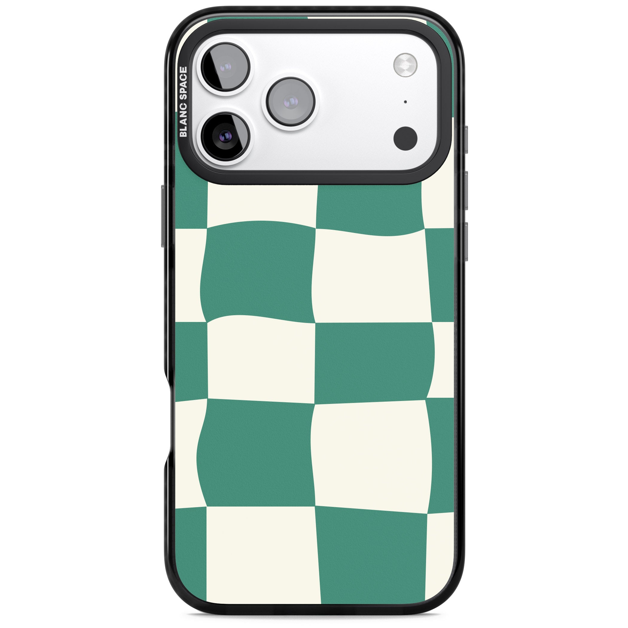 Green & Cream Wavy Check iPhone 17 Pro Impact Black Phone Case