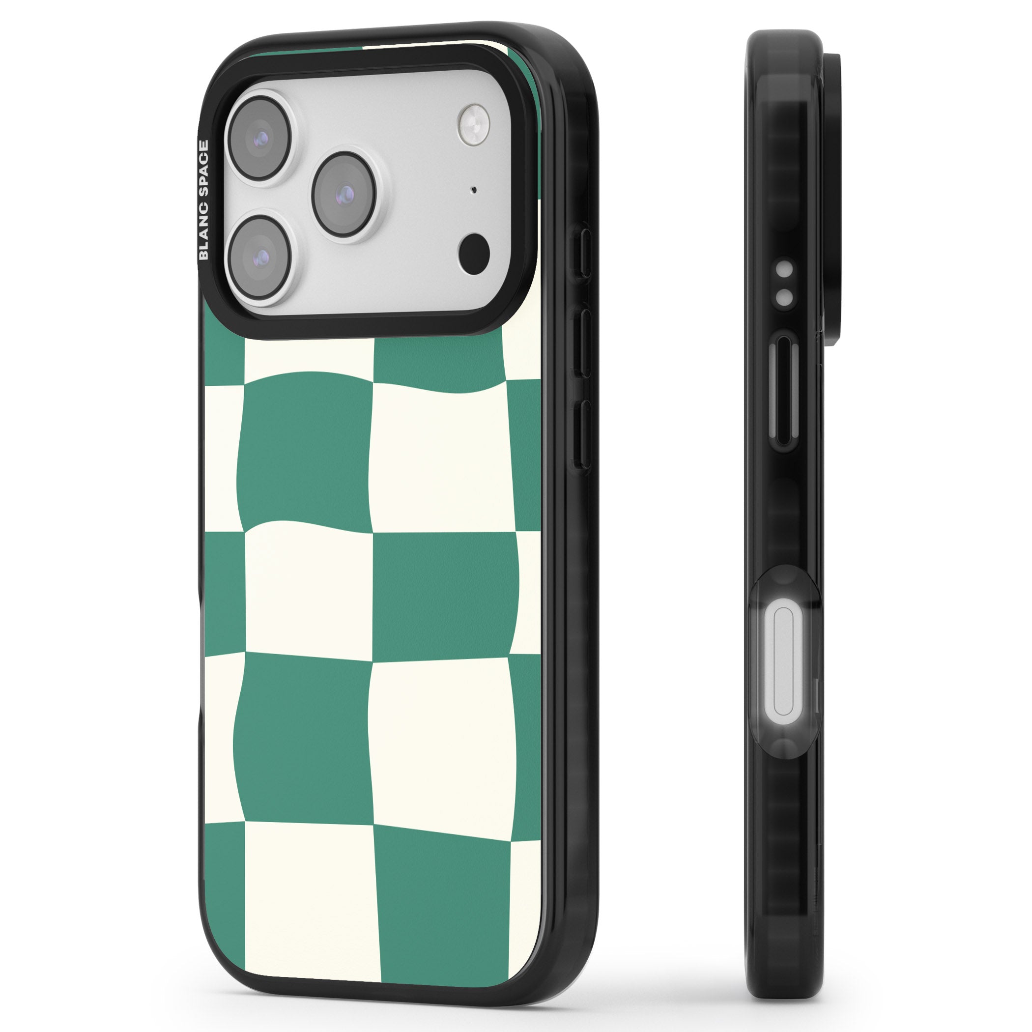 Green & Cream Wavy Check iPhone 17 Pro Impact Black Phone Case Side Profile