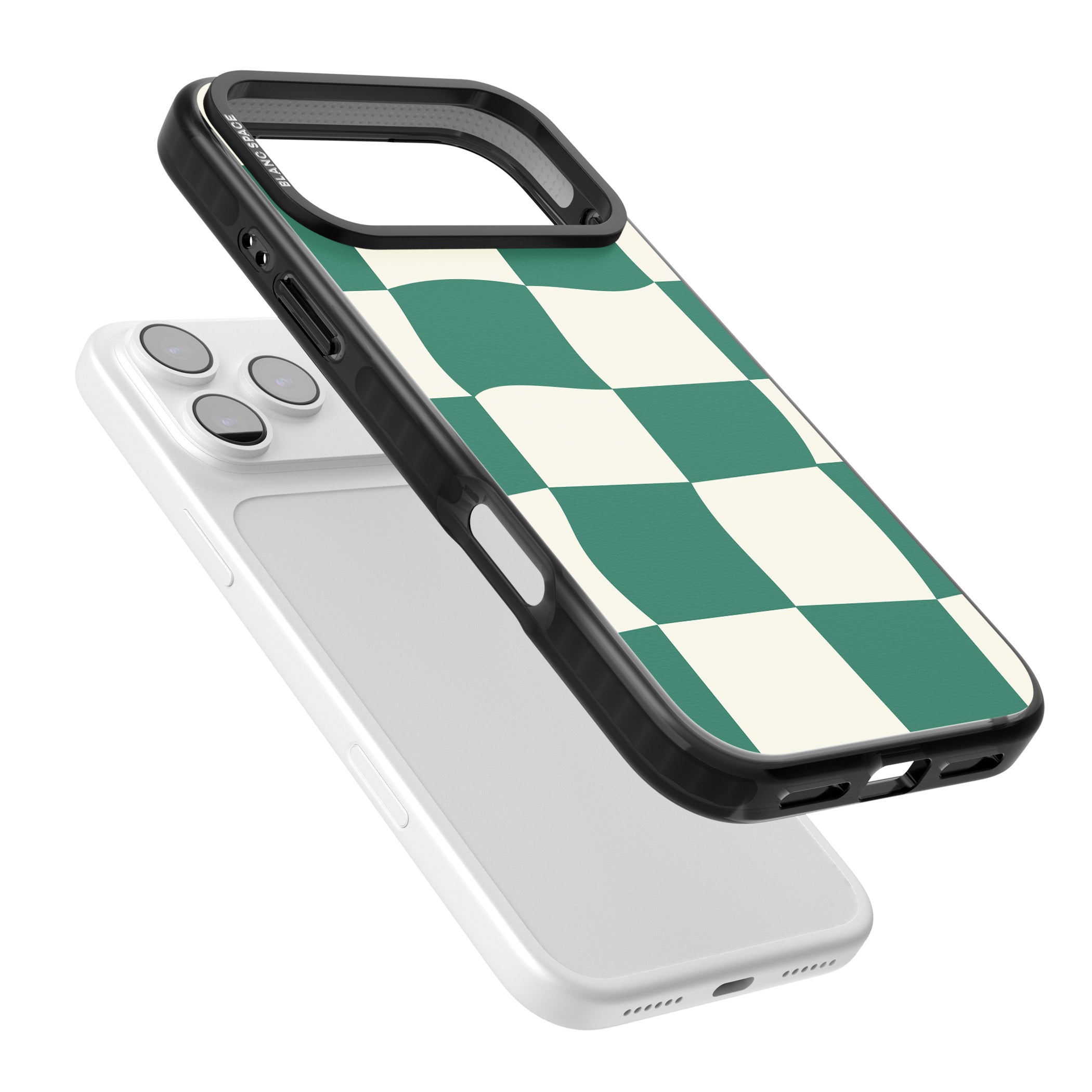 Green & Cream Wavy Check iPhone 17 Pro Impact Black Phone Case Colours