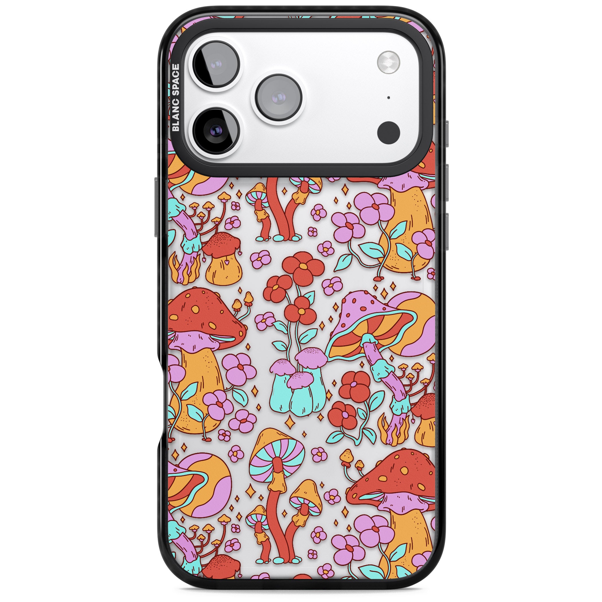 Psychedelic Flowers & Mushrooms iPhone 17 Pro Impact Black Phone Case