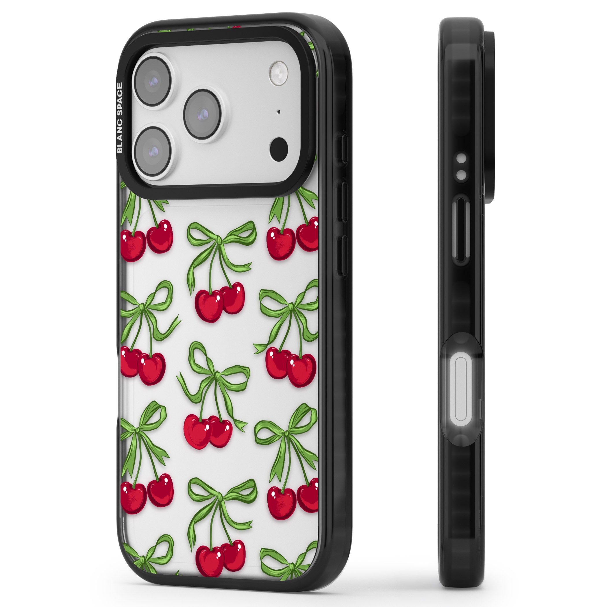 Cherry Bows iPhone 17 Pro Impact Black Phone Case Side Profile