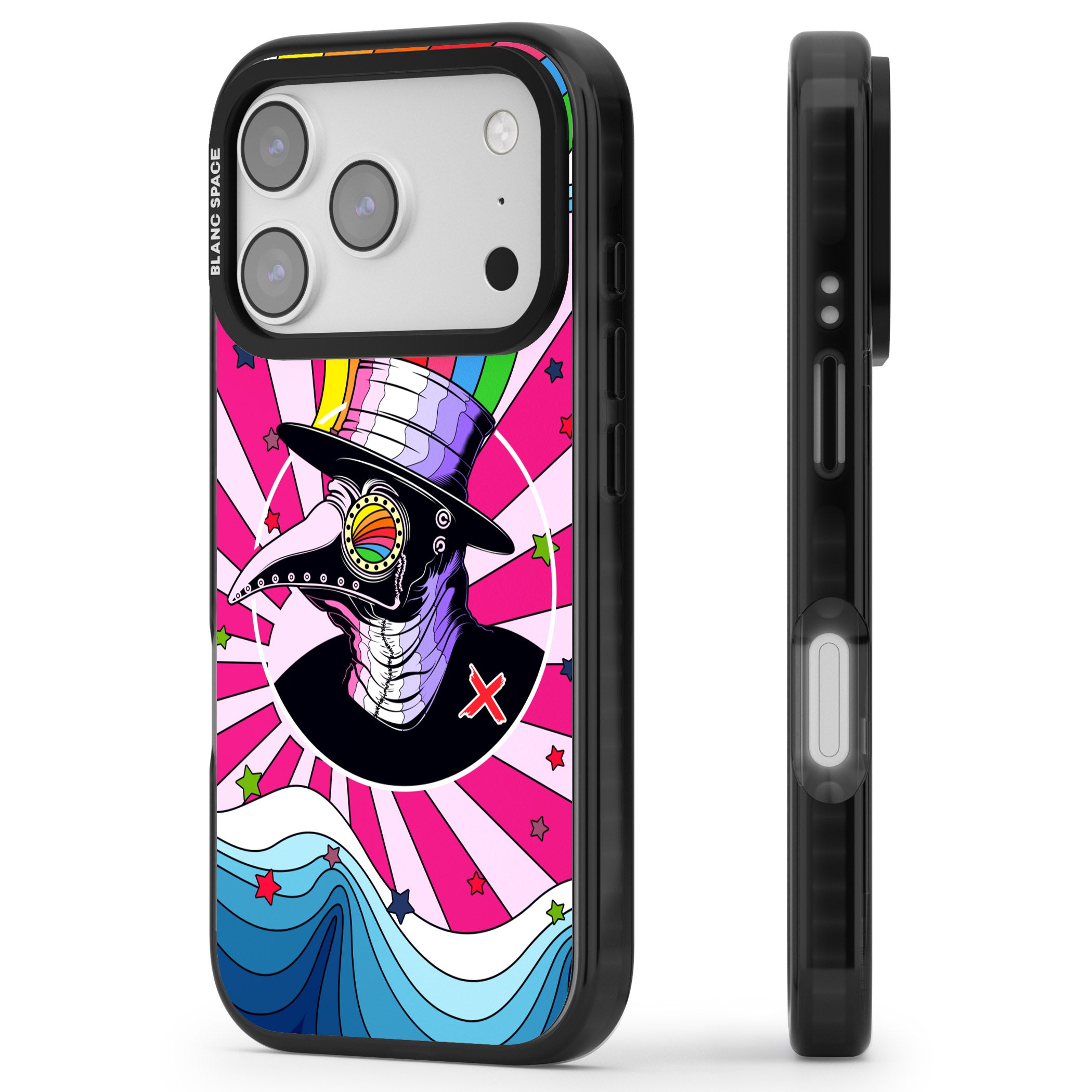 Plague Doctor Passion iPhone 17 Pro Impact Black Phone Case Side Profile