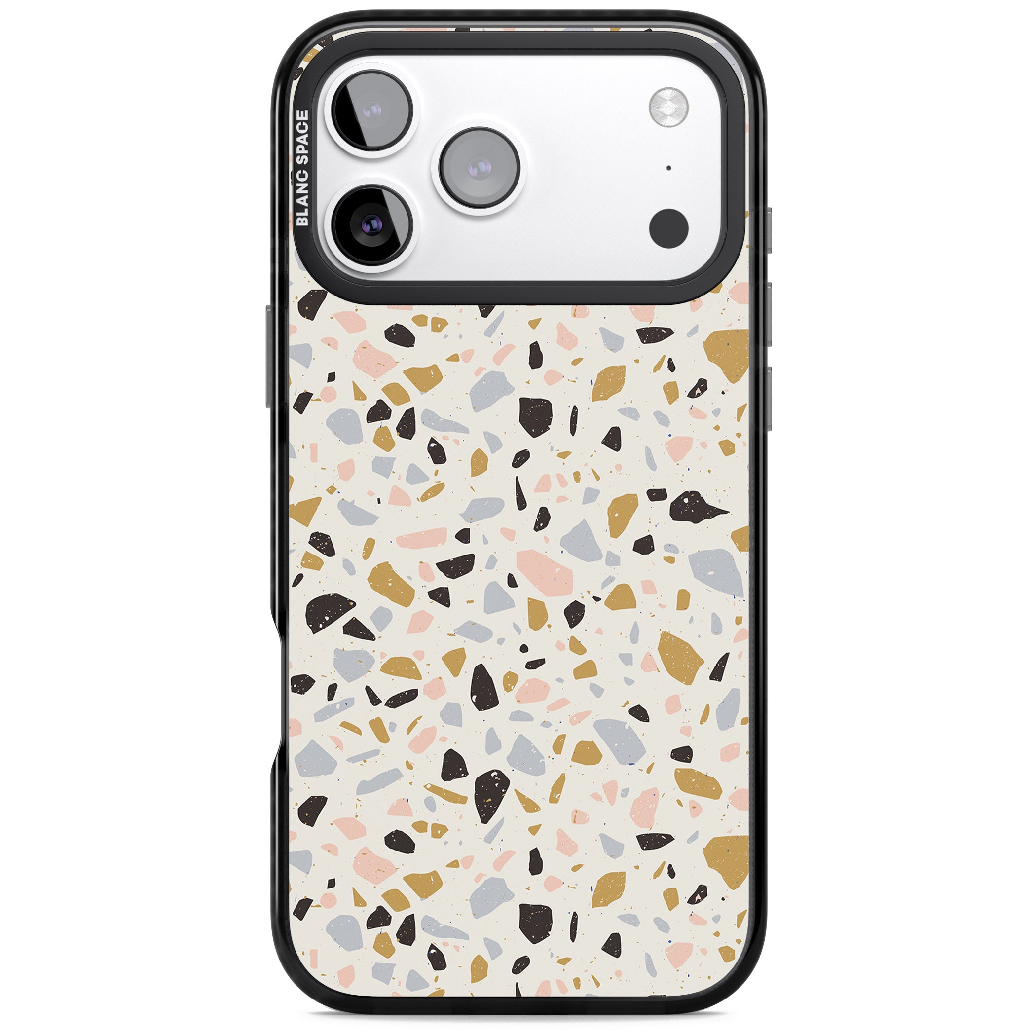 Pale Pink, Blue, & Mocha Terrazzo Pattern iPhone 17 Pro Impact Black Phone Case