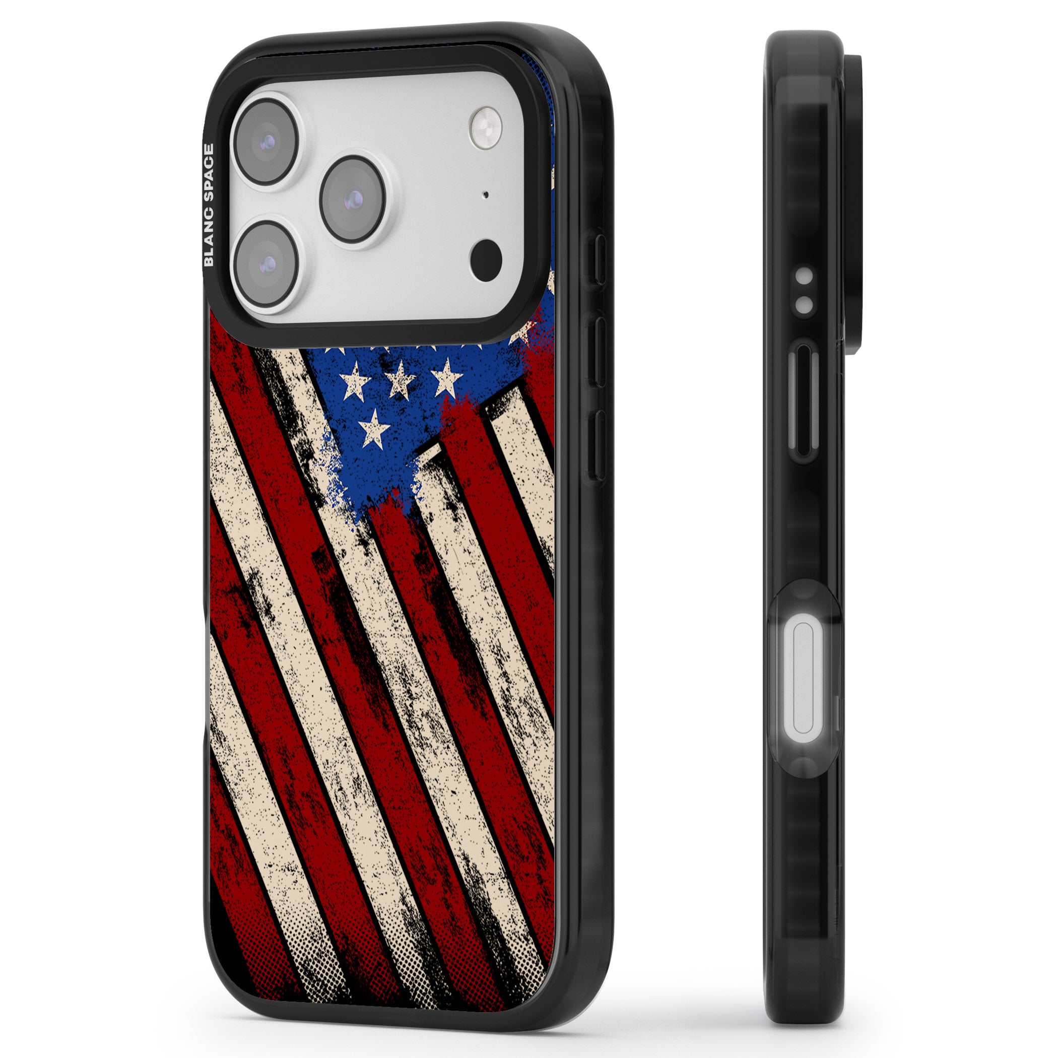 Distressed Us Flag iPhone 17 Pro Impact Black Phone Case Side Profile
