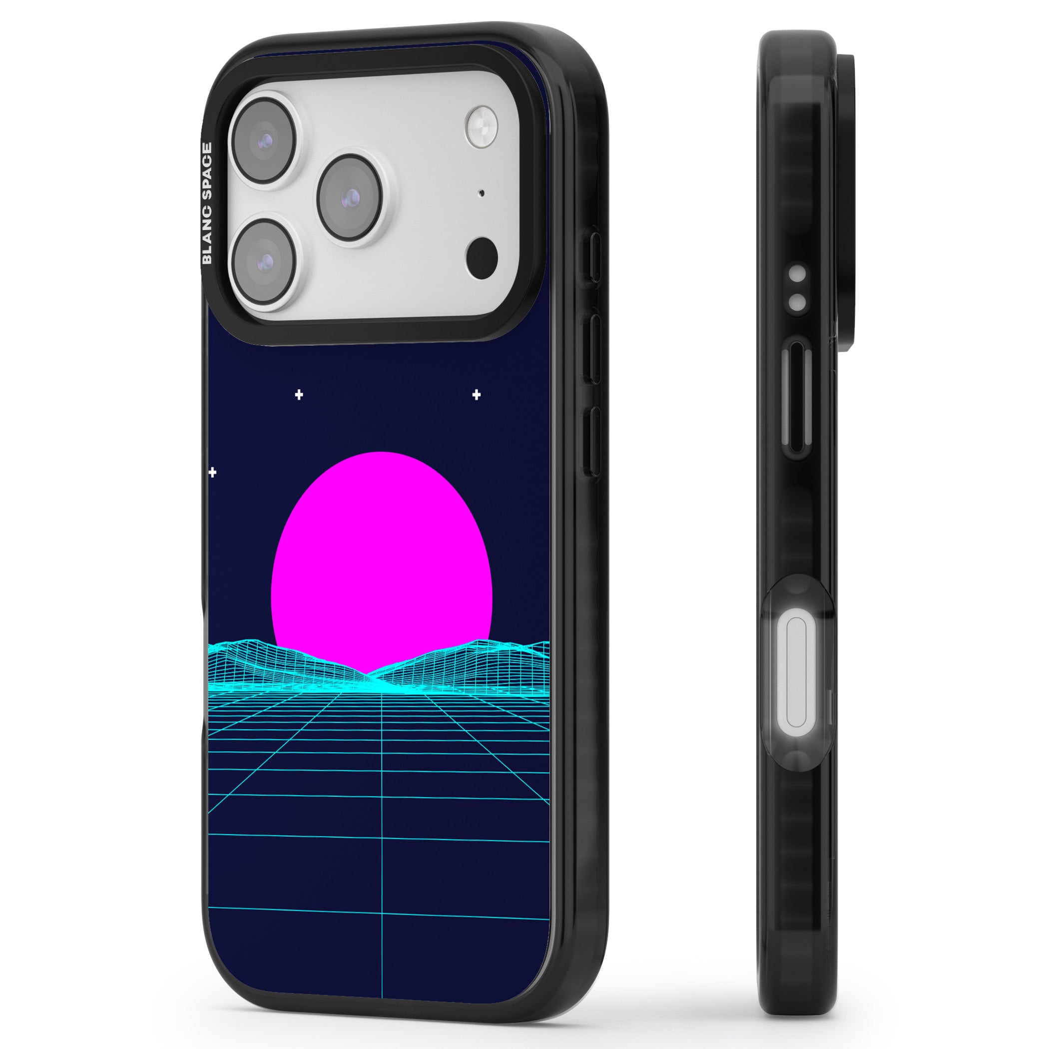 Miami Sunset Vaporwave iPhone 17 Pro Impact Black Phone Case Side Profile
