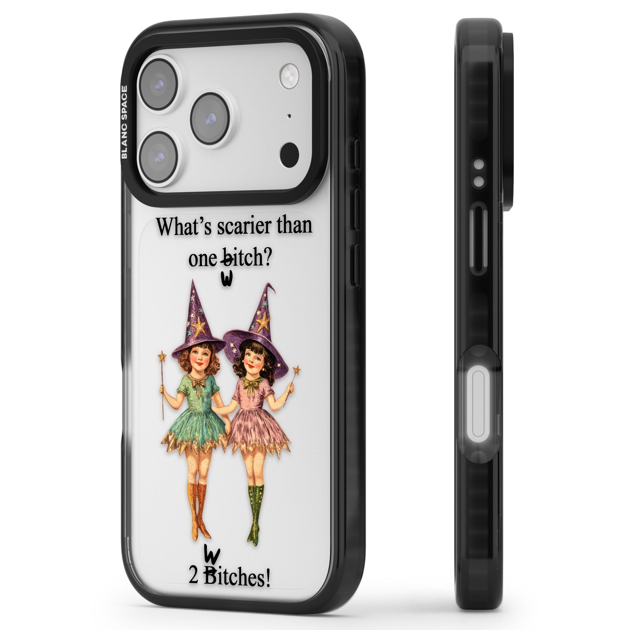 Two Witches iPhone 17 Pro Impact Black Phone Case Side Profile