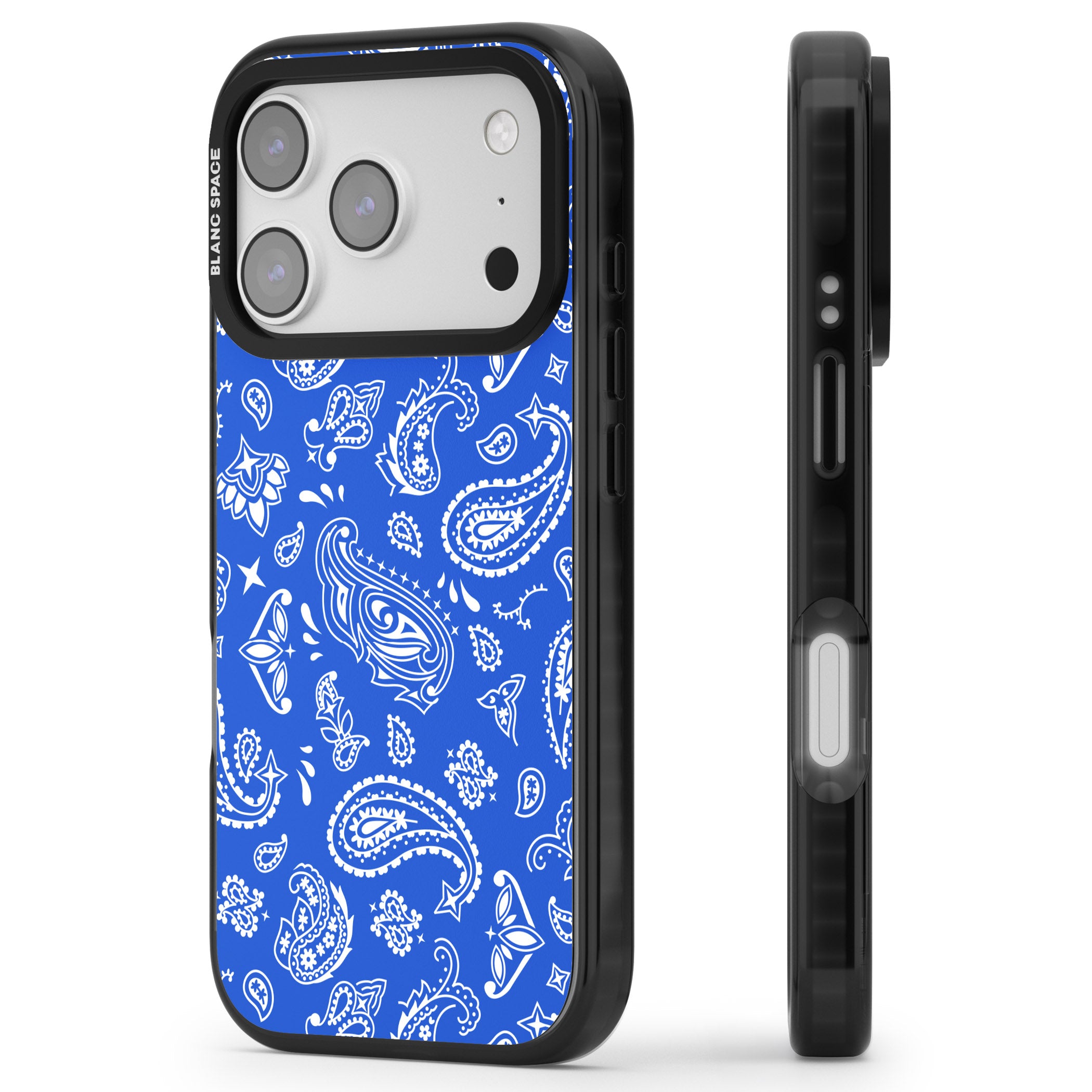 Blue Bandana iPhone 17 Pro Impact Black Phone Case Side Profile