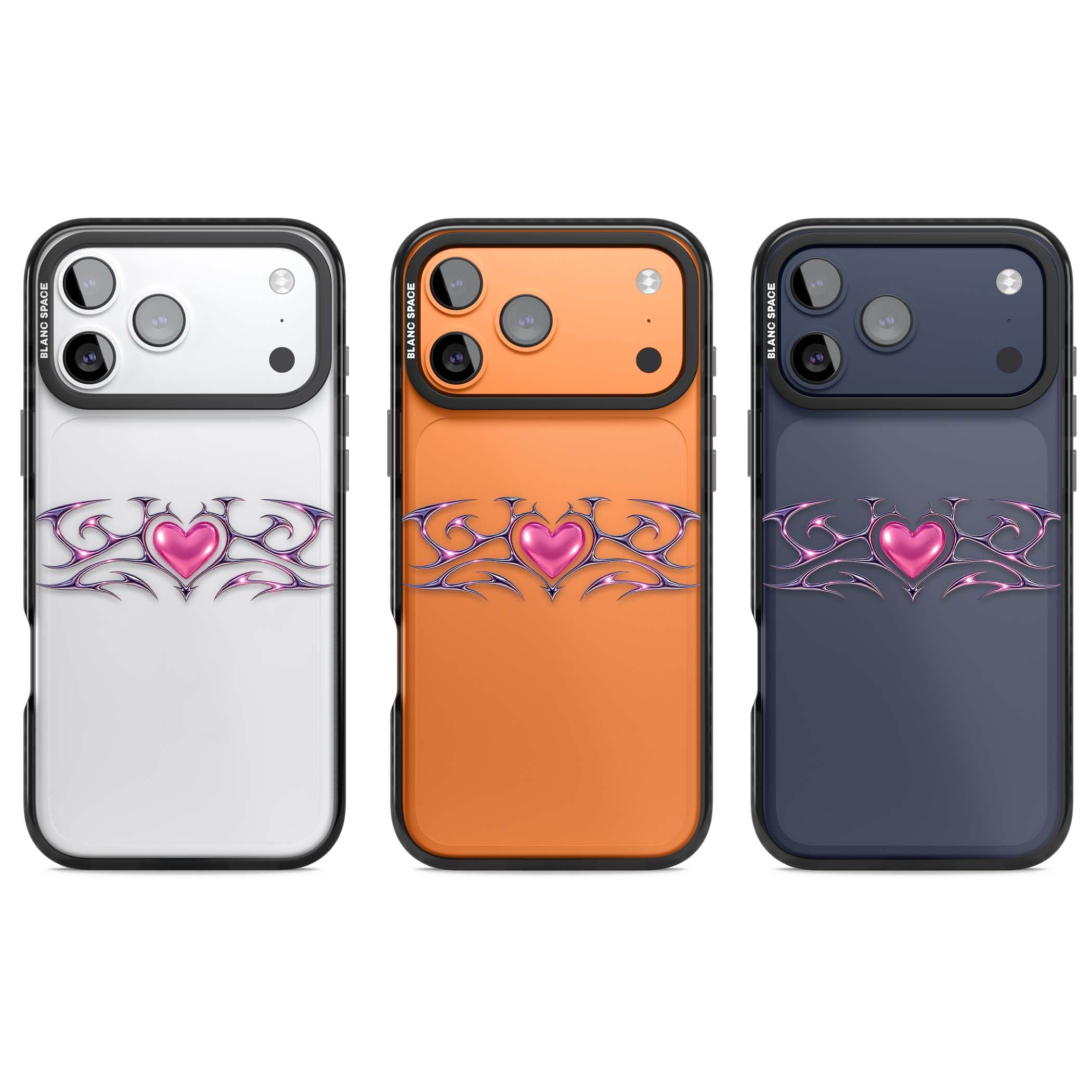 Pink Chrome Heart y2k iPhone case | Clear Impact case for iPhone 17 Pro, iPhone 17 Pro Max