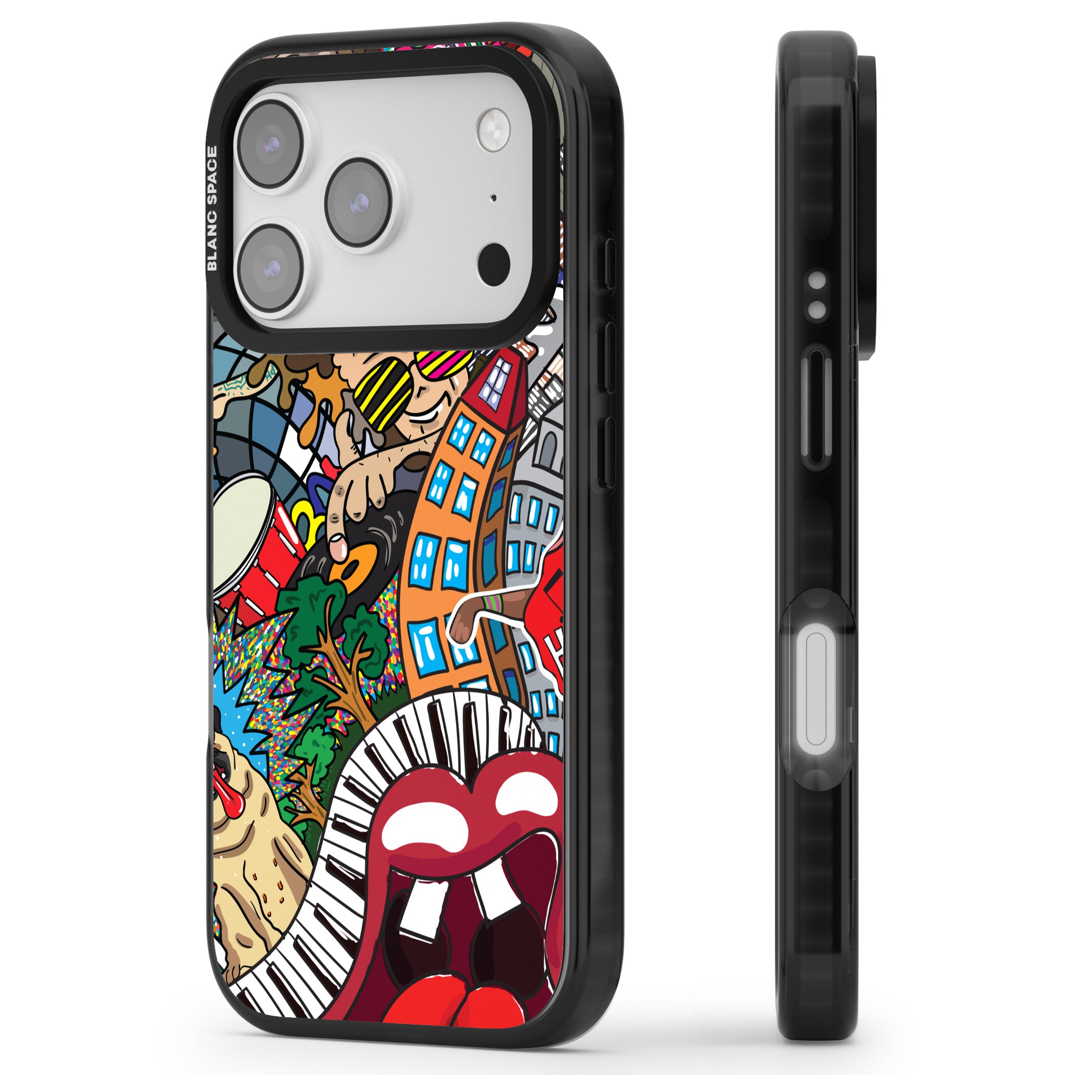 Funky Music City iPhone 17 Pro Impact Black Phone Case Side Profile