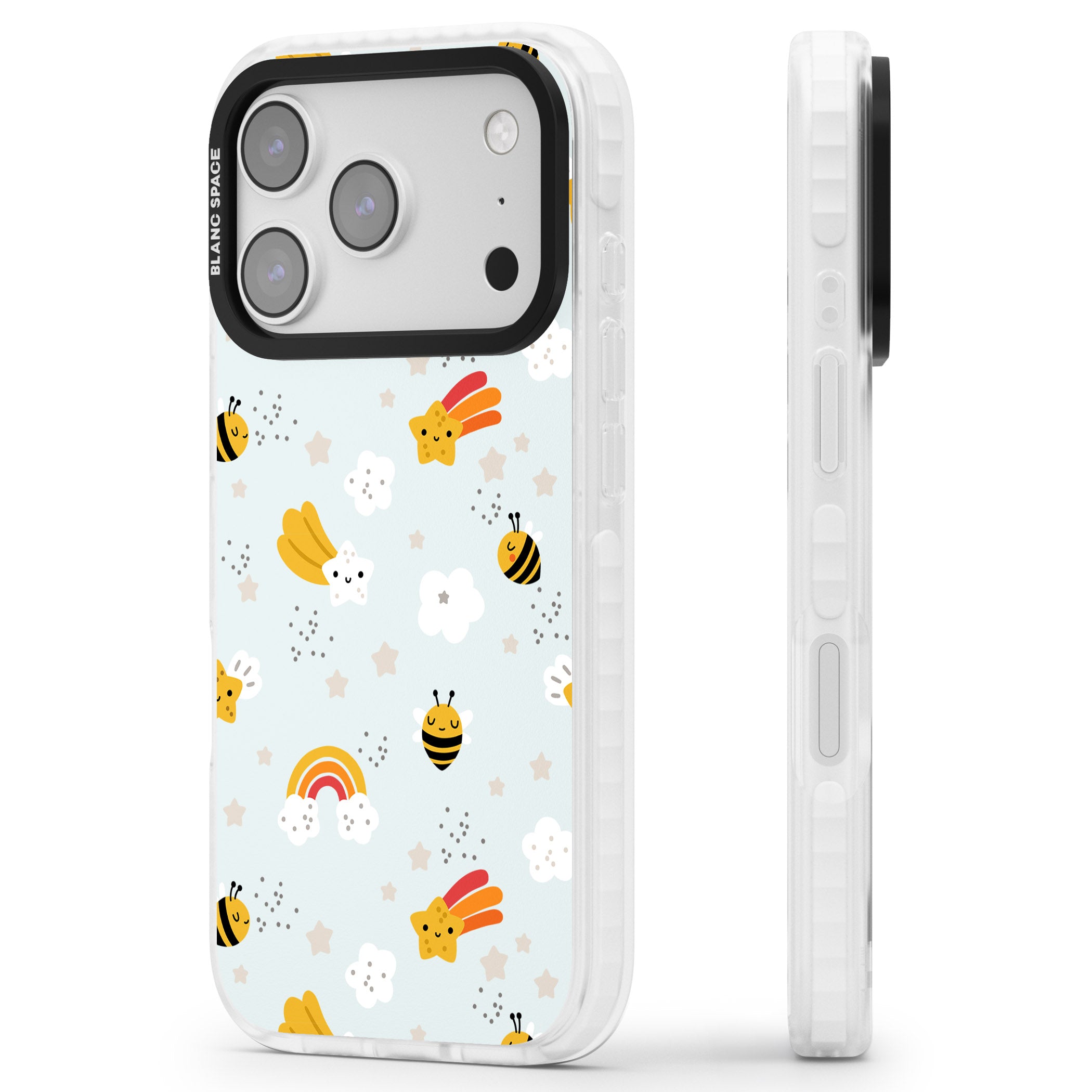 Sweet As Honey Patterns: Bees & Rainbows iPhone 17 Pro Impact Clear Phone Case Side Profile