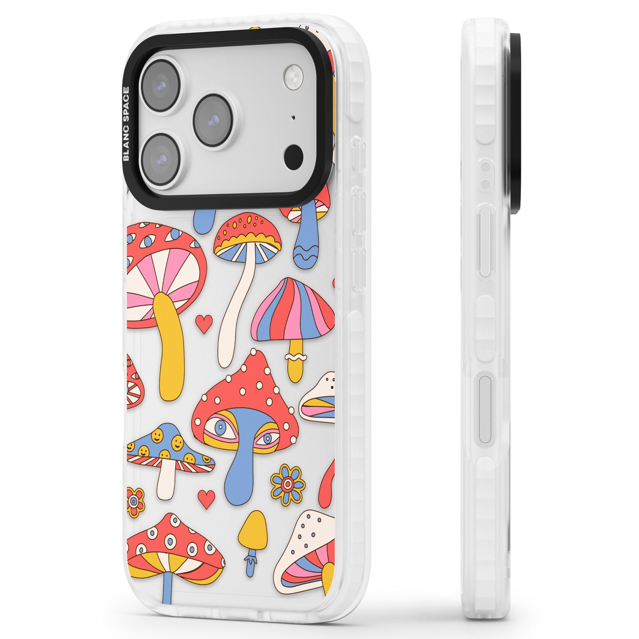 Vibrant Shrooms iPhone 17 Pro Impact Clear Phone Case Side Profile