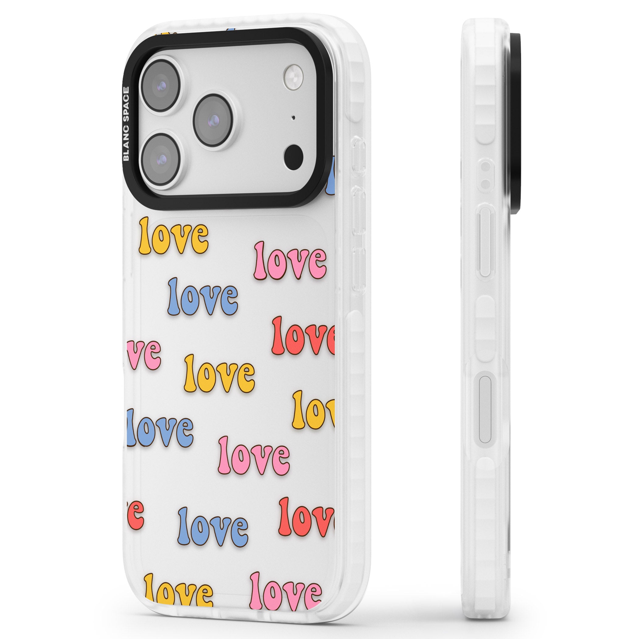 Love Pattern iPhone 17 Pro Impact Clear Phone Case Side Profile