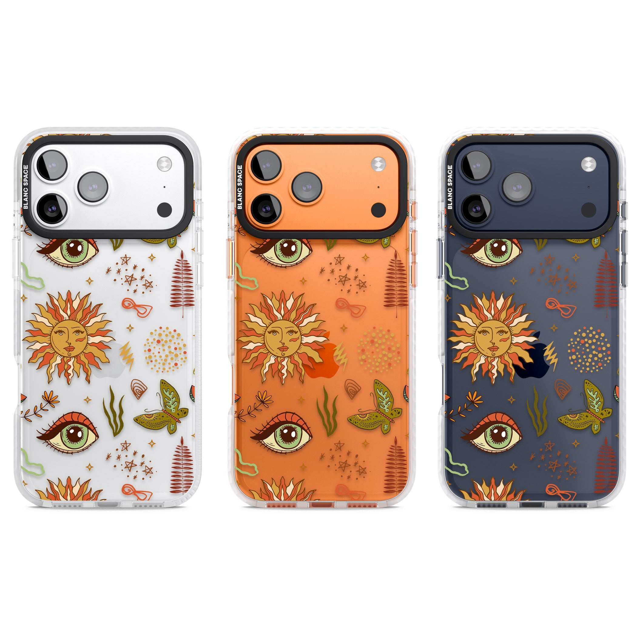 Boho Celestial Sun & Eye Pattern iPhone 17 Pro Impact Clear Phone Case APT Impact Protection