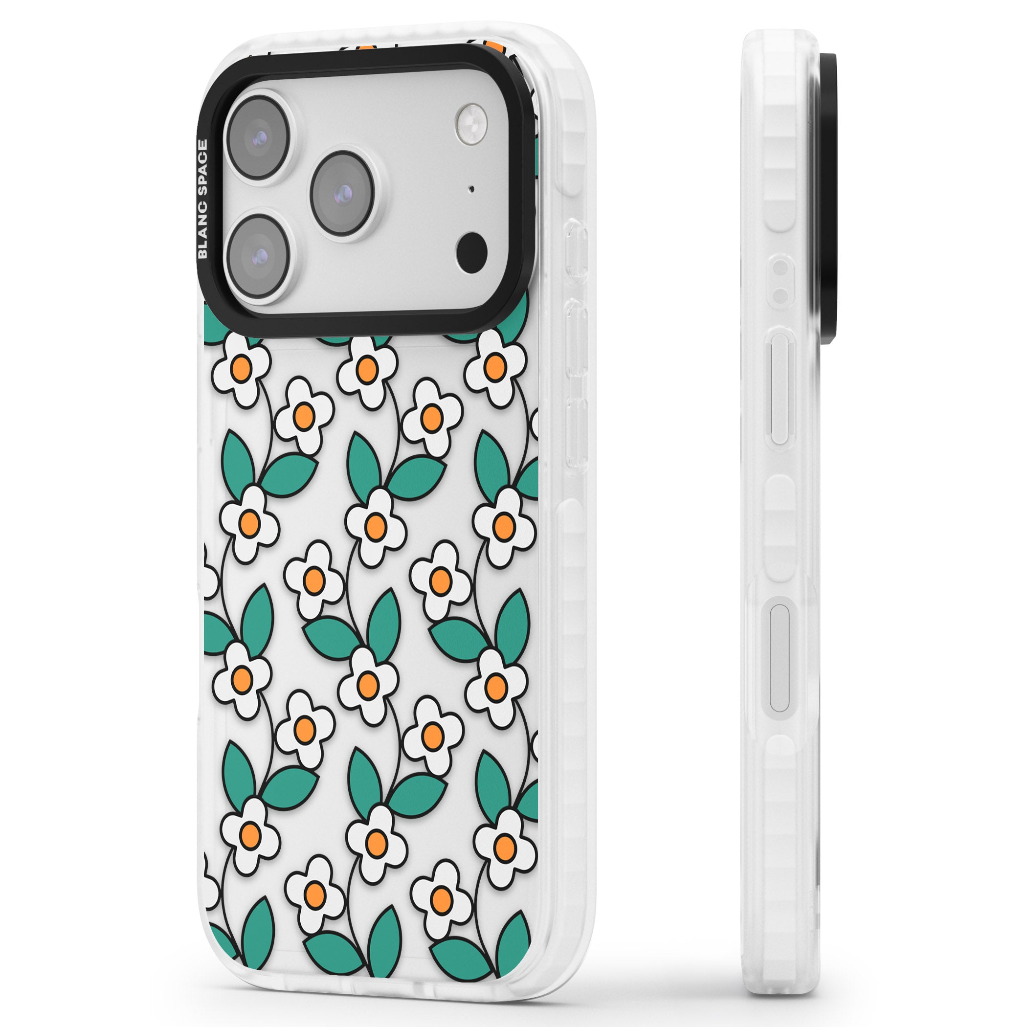 Spring Daisies iPhone 17 Pro Impact Clear Phone Case Side Profile