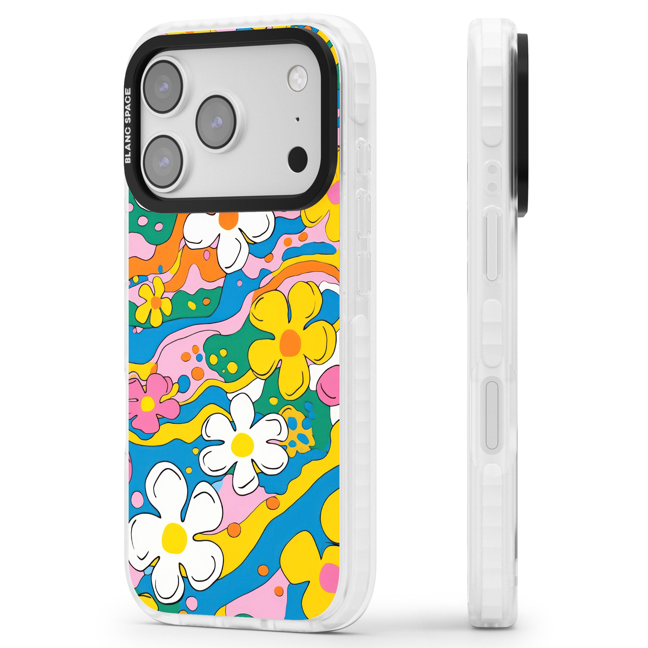 Vibrant Bloom iPhone 17 Pro Impact Clear Phone Case Side Profile