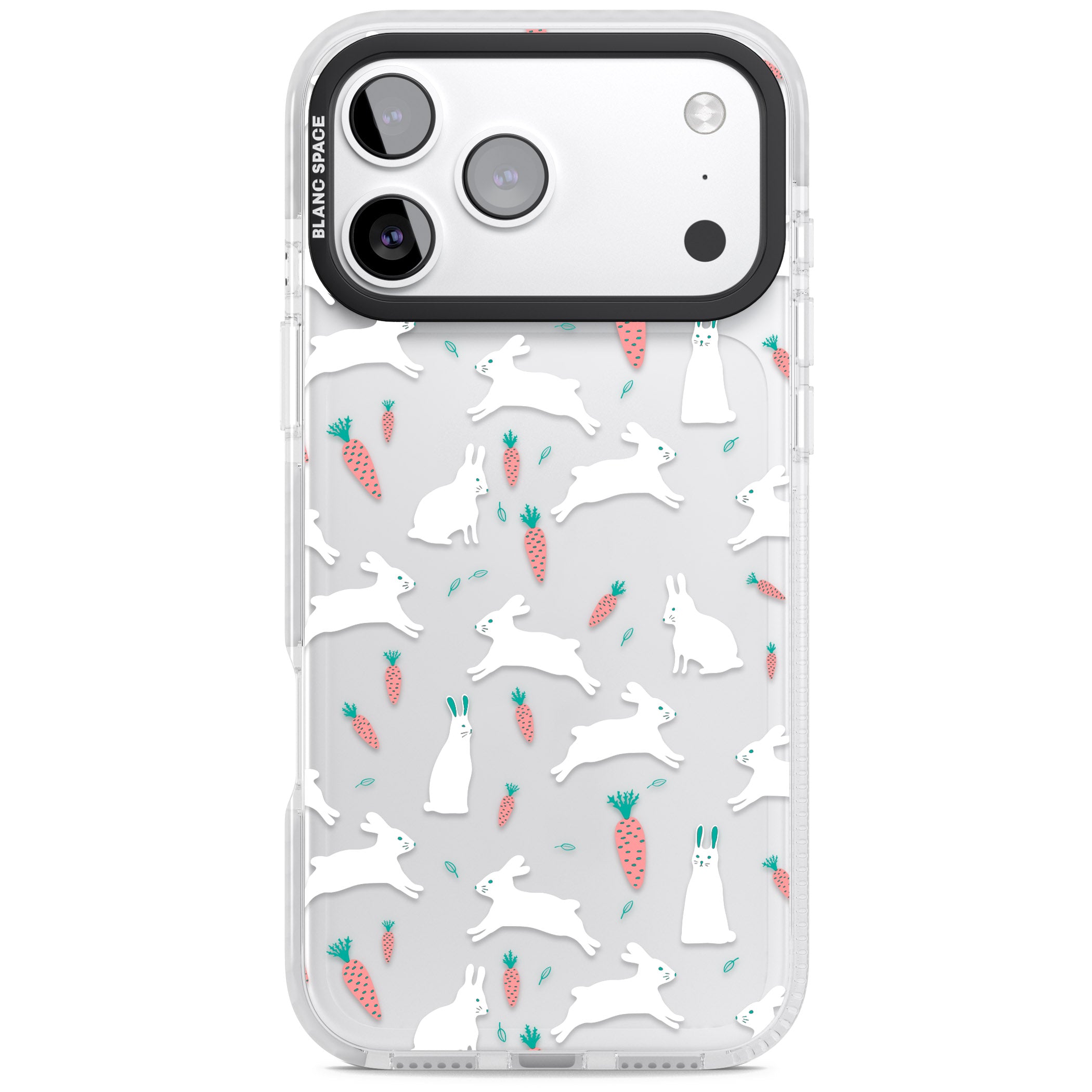 White Bunnies And Carrots iPhone 17 Pro Impact Clear Phone Case