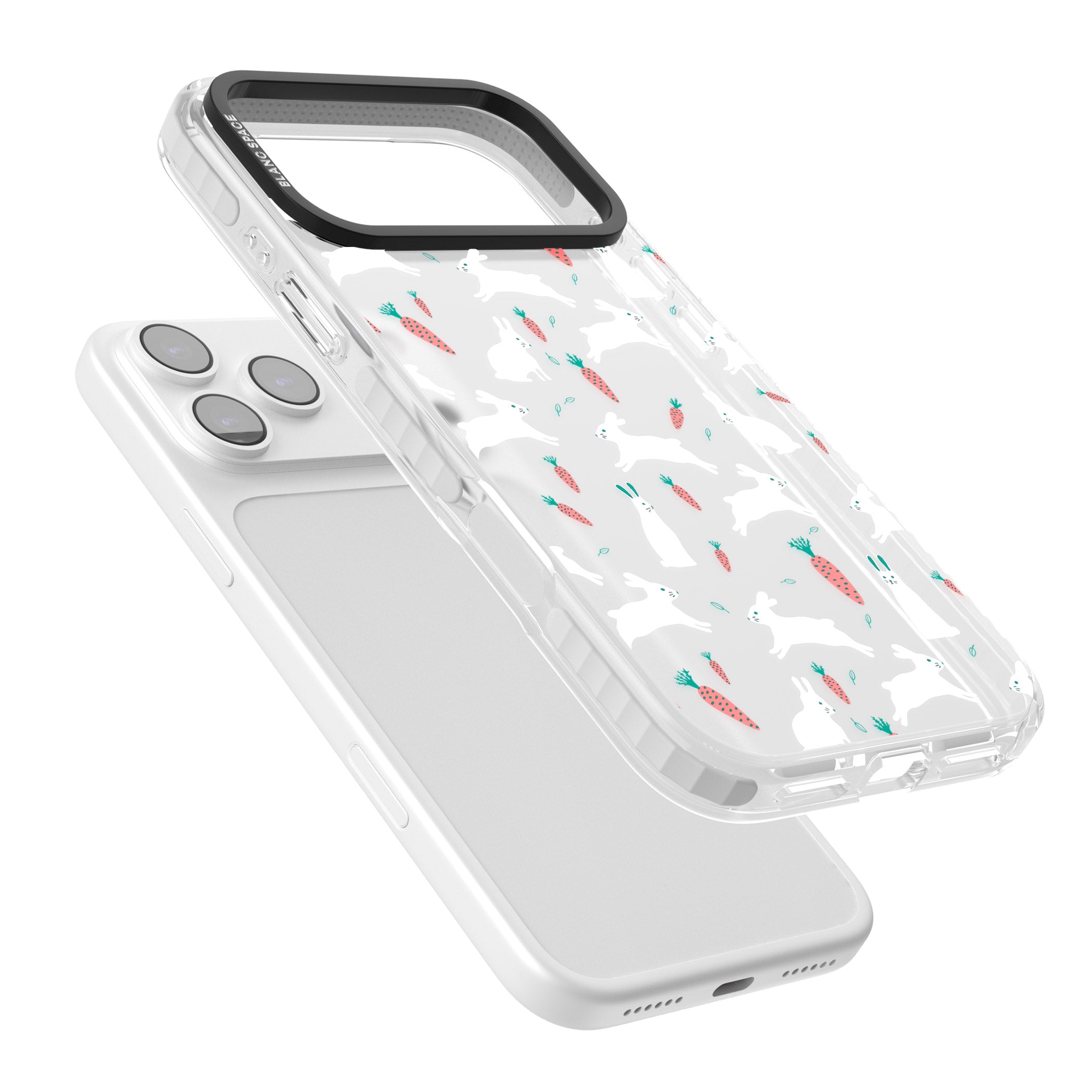 White Bunnies And Carrots iPhone 17 Pro Max Impact Clear Phone Case Colours