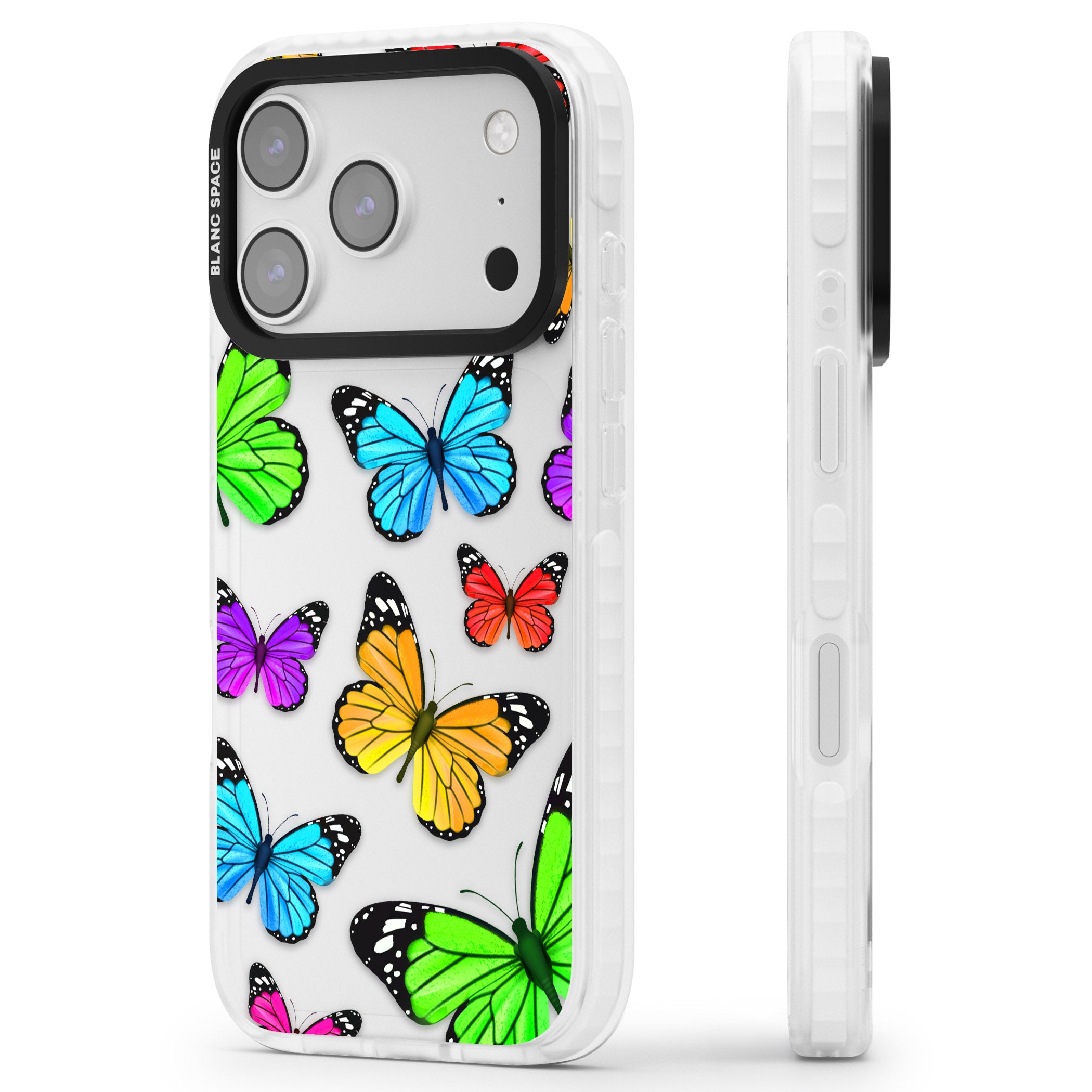 Vibrant Butterflies iPhone 17 Pro Impact Clear Phone Case Side Profile