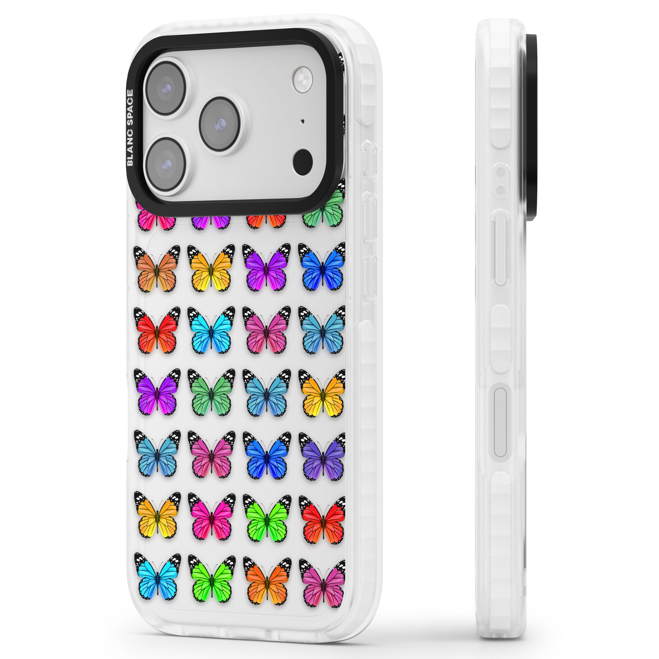 Colourful Butterfly Pattern iPhone 17 Pro Impact Clear Phone Case Side Profile