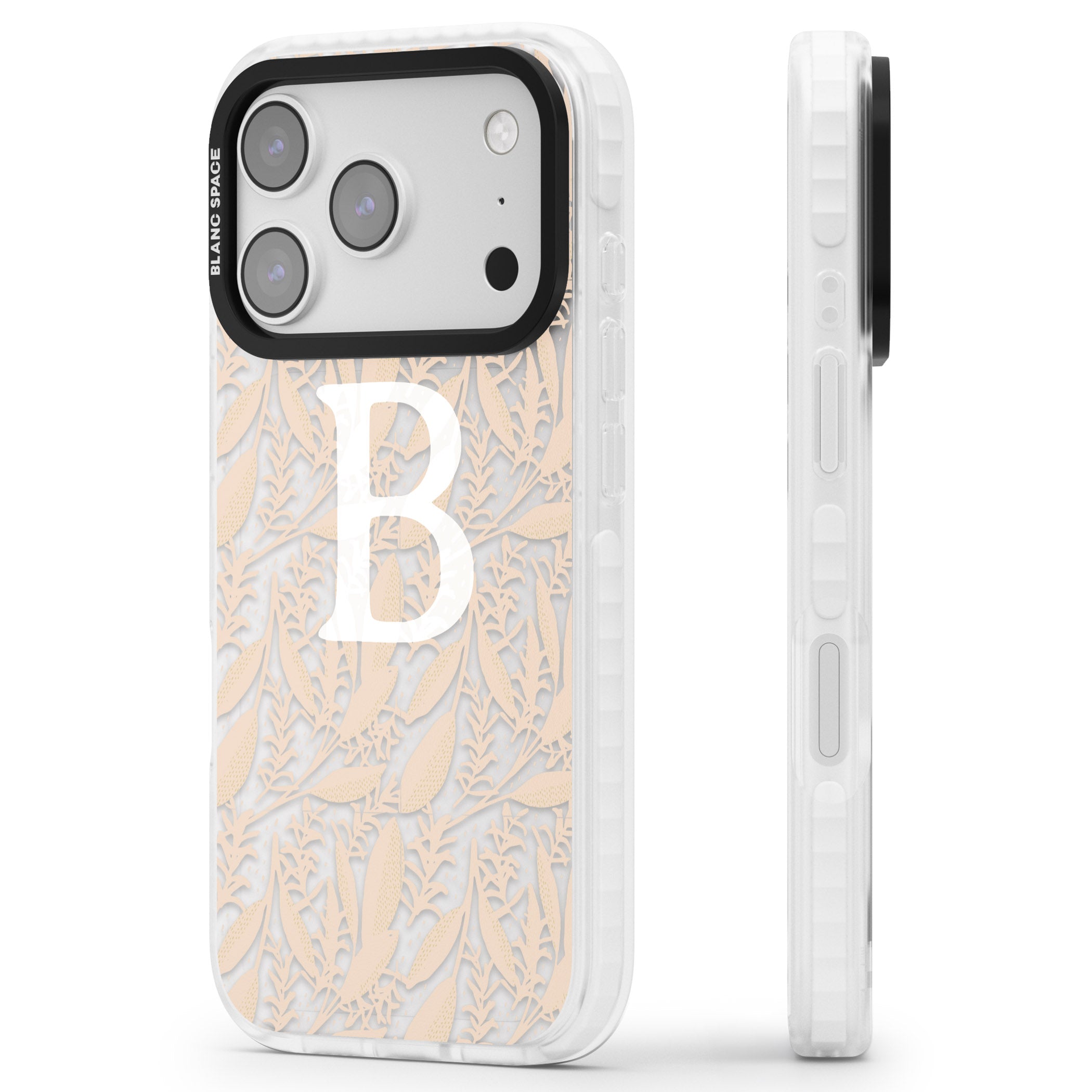 Personalised Monogram Subtle Abstract Floral iPhone 17 Pro Impact Clear Phone Case Side Profile