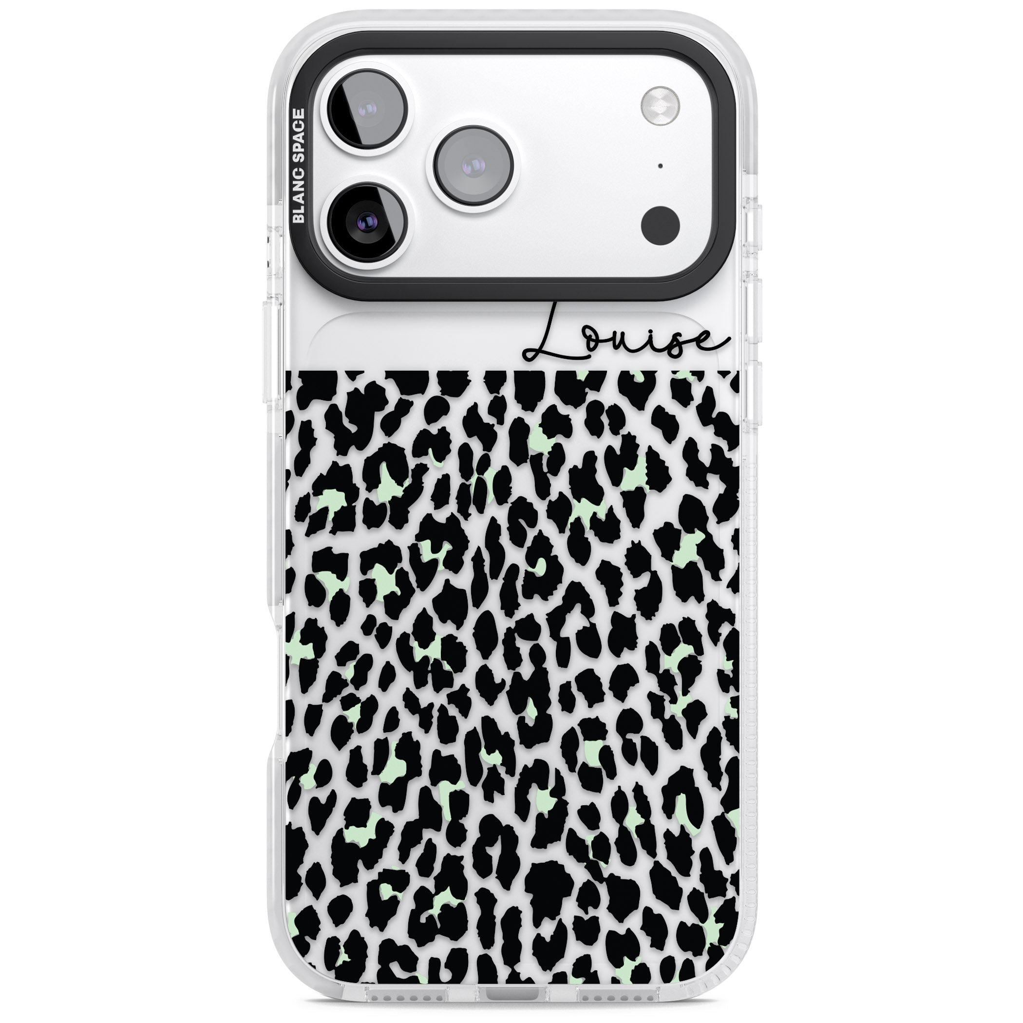 Personalised Seafoam Leopard iPhone 17 Pro Impact Clear Phone Case